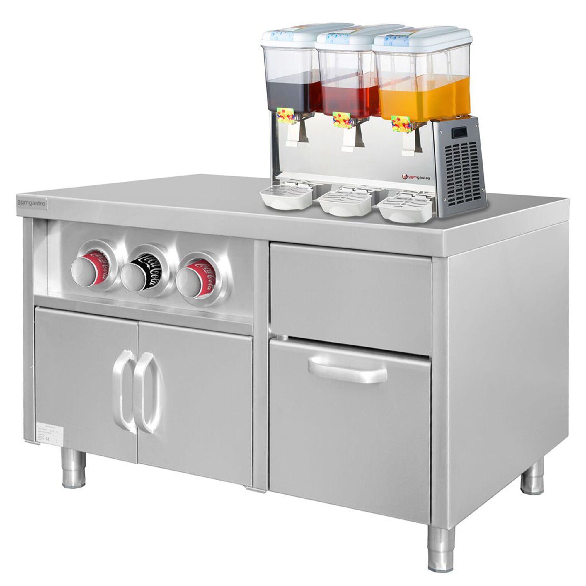 Meuble bas pour distributeur de boissons avec porte-gobelets & compartiment à glaçons - 1,2 m
