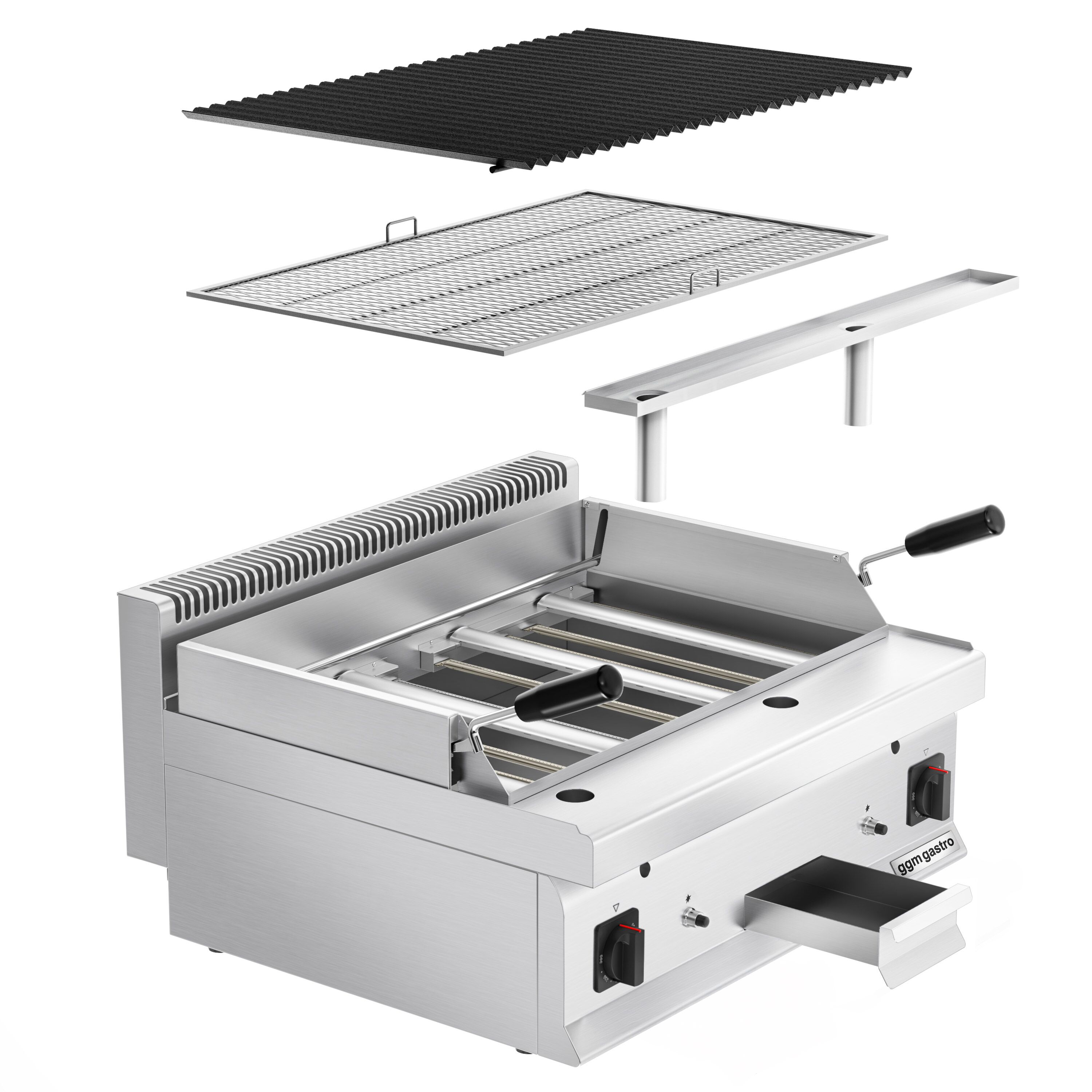 Laavakivigrilli (kaasu) - 10,6 kW - grilliritilä säädettävä - pöytämalli - MARIO 600 - 0,60 x 0,60 m
