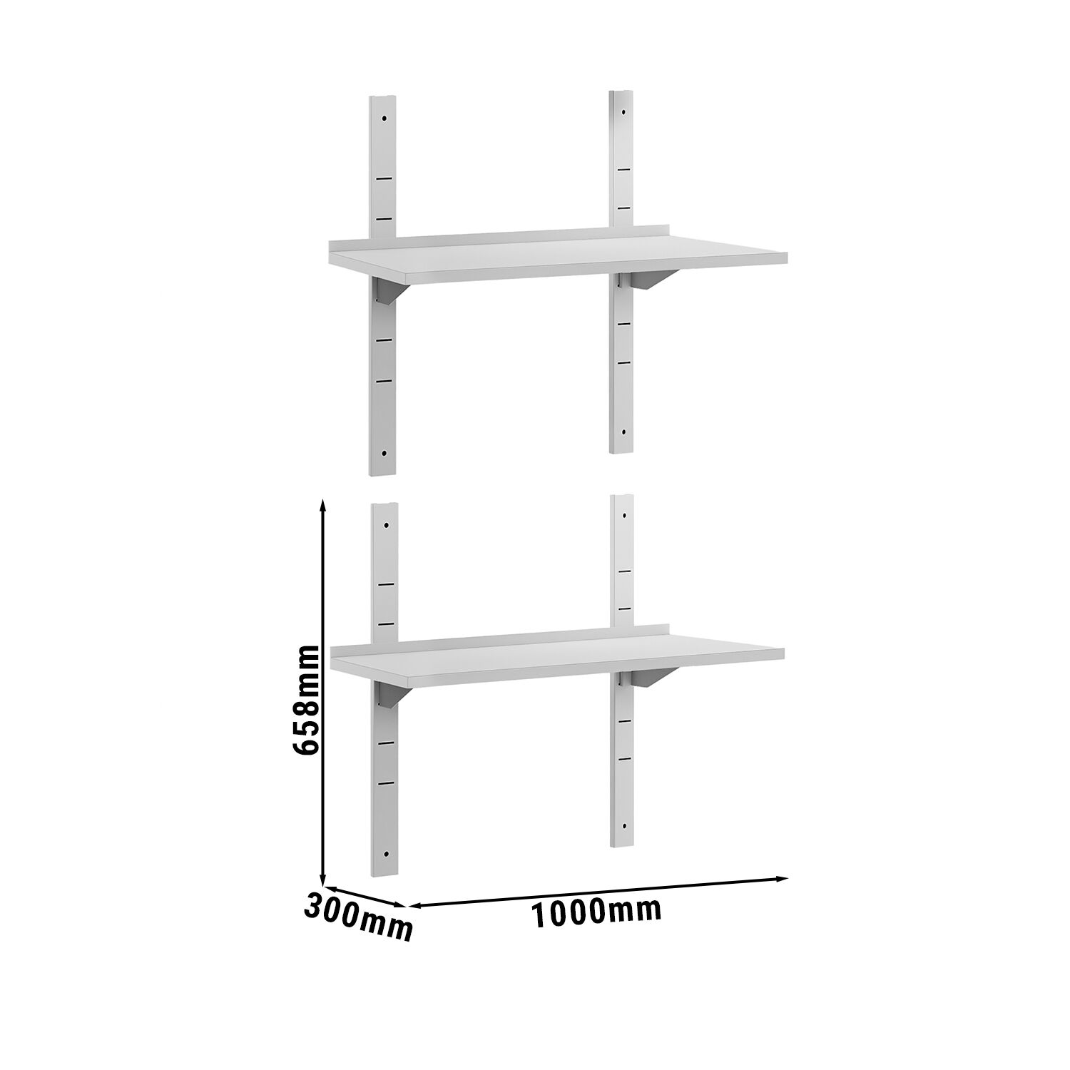 Étagère murale ECO en inox - 1000 × 300 mm - avec 2 étages