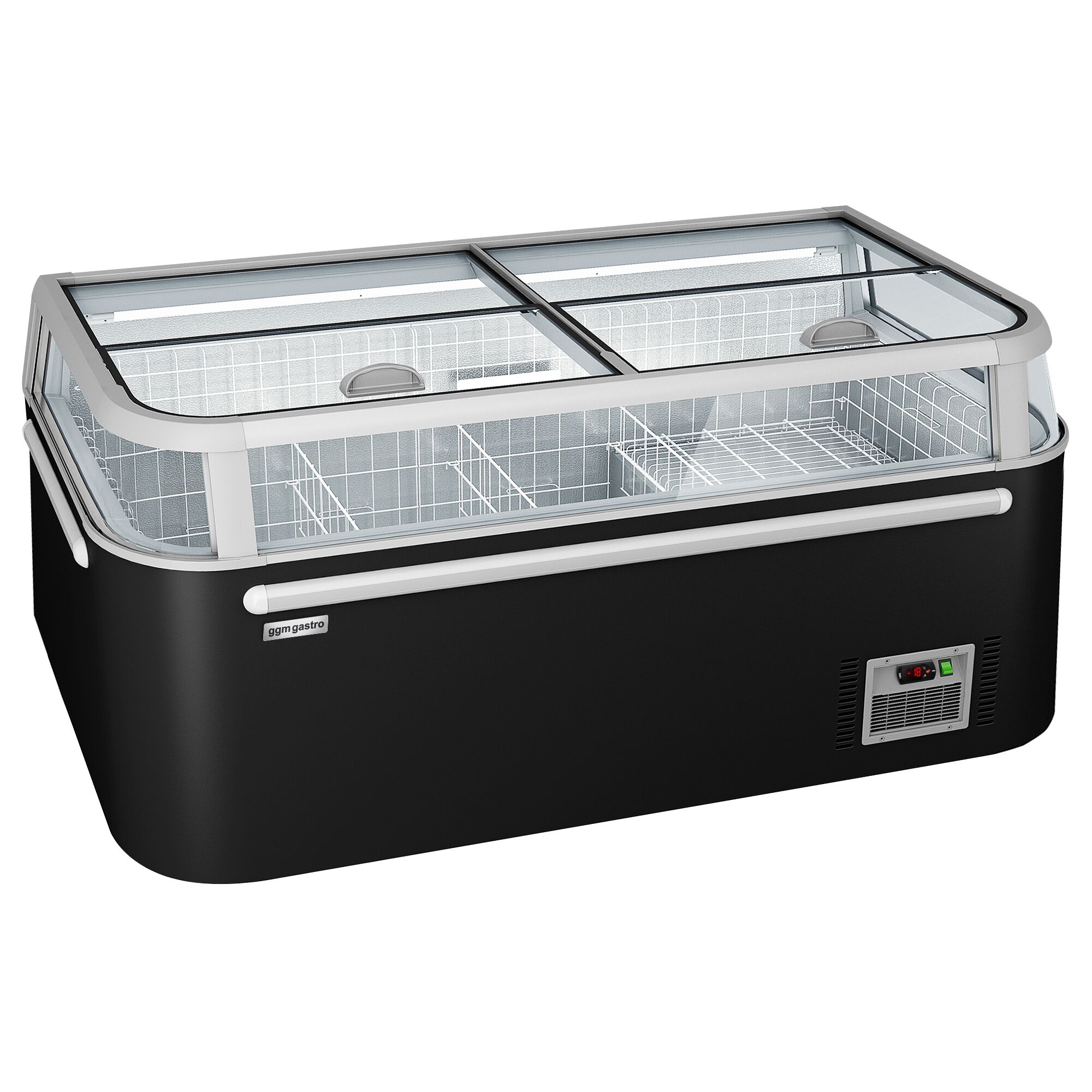 Îlot de congélation pour supermarché - Module de tête - 1850x850mm - 523 L - Couvercles coulissants en verre - Noir