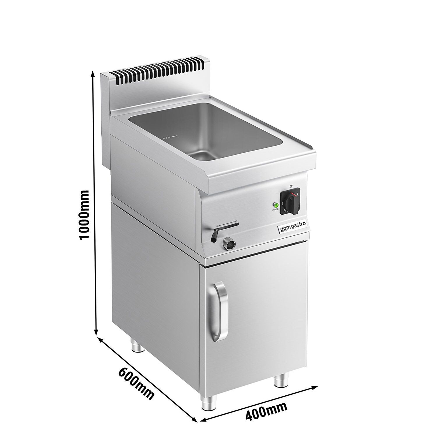Bain-marie électrique – 1,2 kW – 1 × GN 1/3 & 1 × GN 1/2 – avec soubassement incluant 1 porte