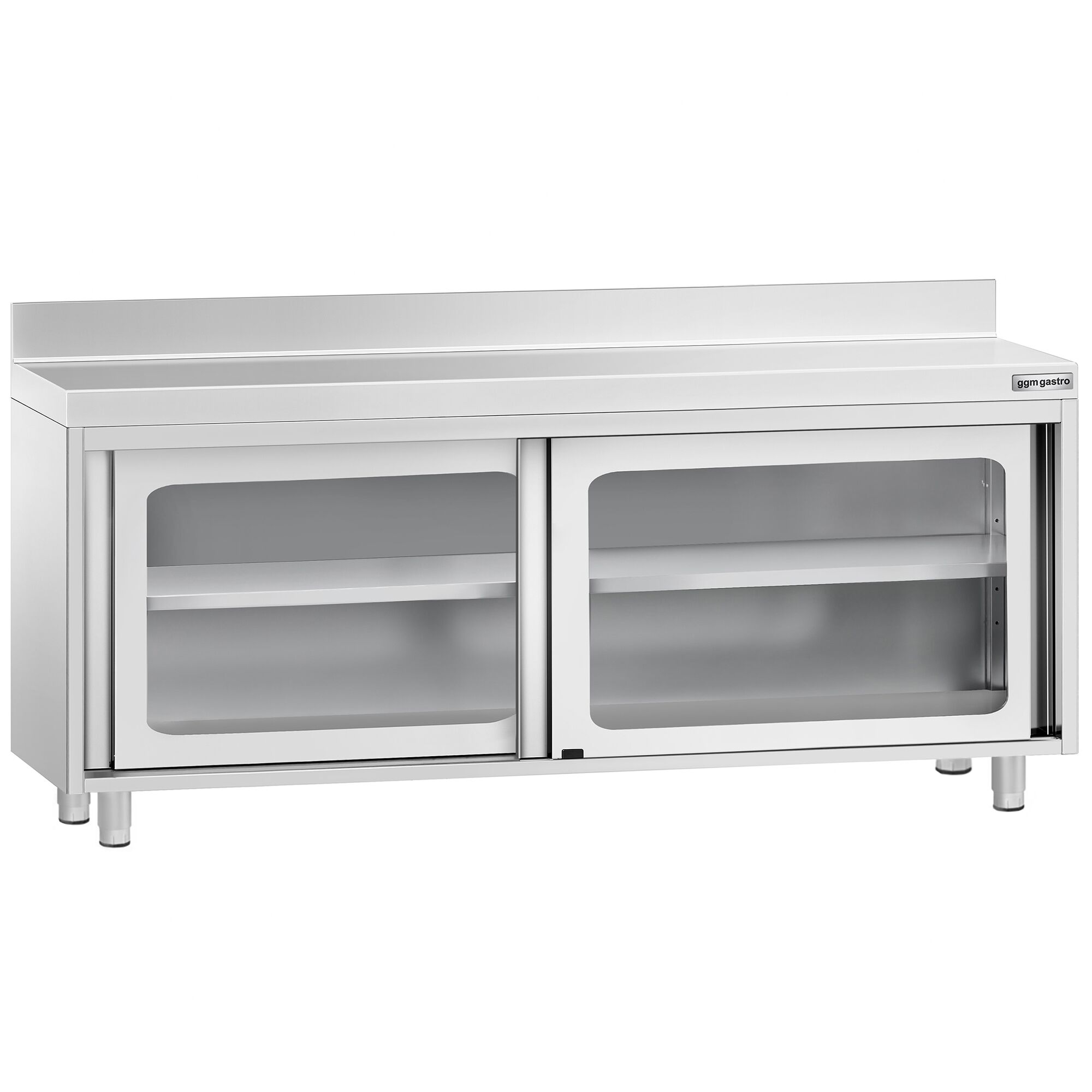 Table armoire en acier inoxydable PREMIUM - 2000x600mm - avec portes coulissantes vitrées - avec dosseret
