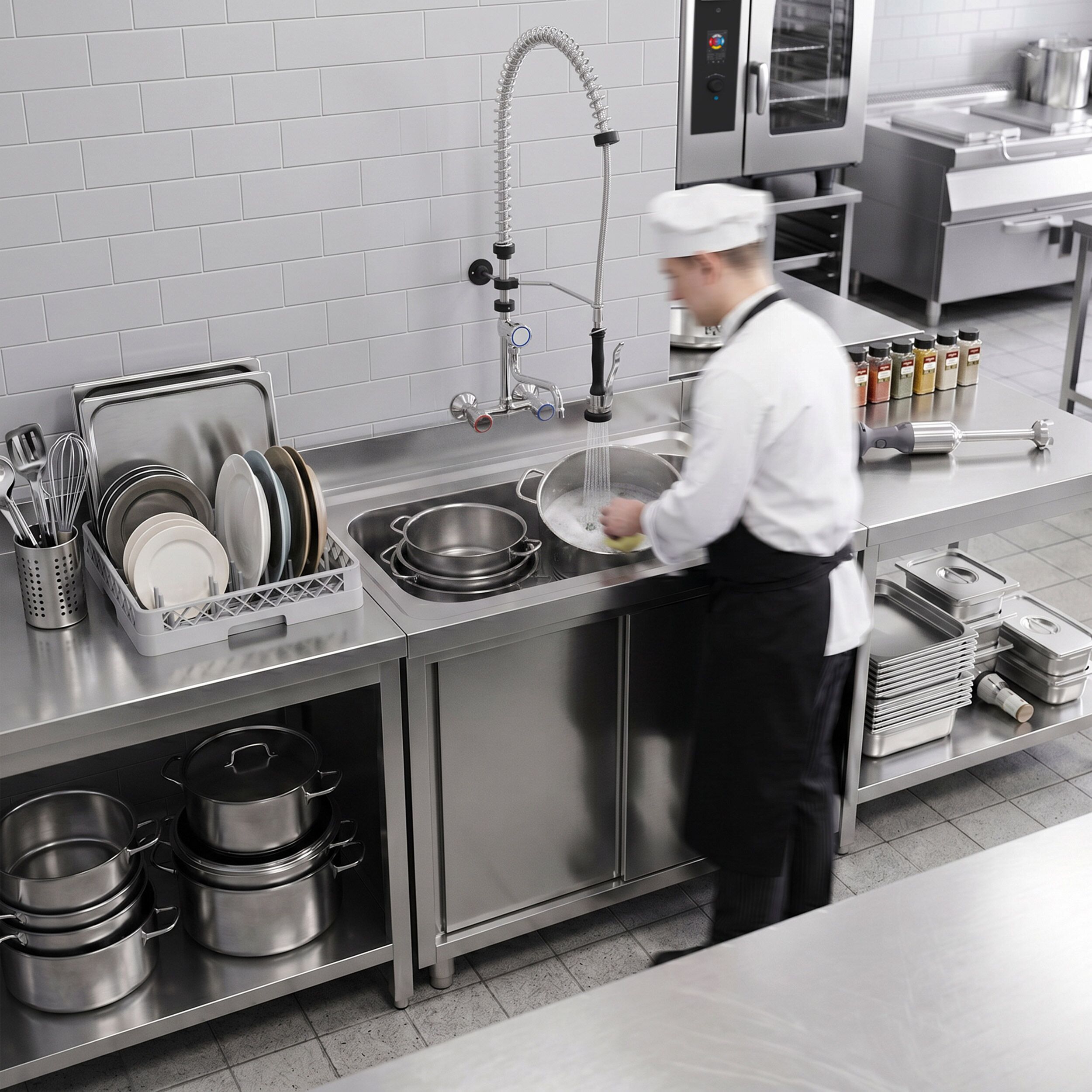 Pot washing cabinet - 1000x600mm - with 1 basin W800xD400mm
