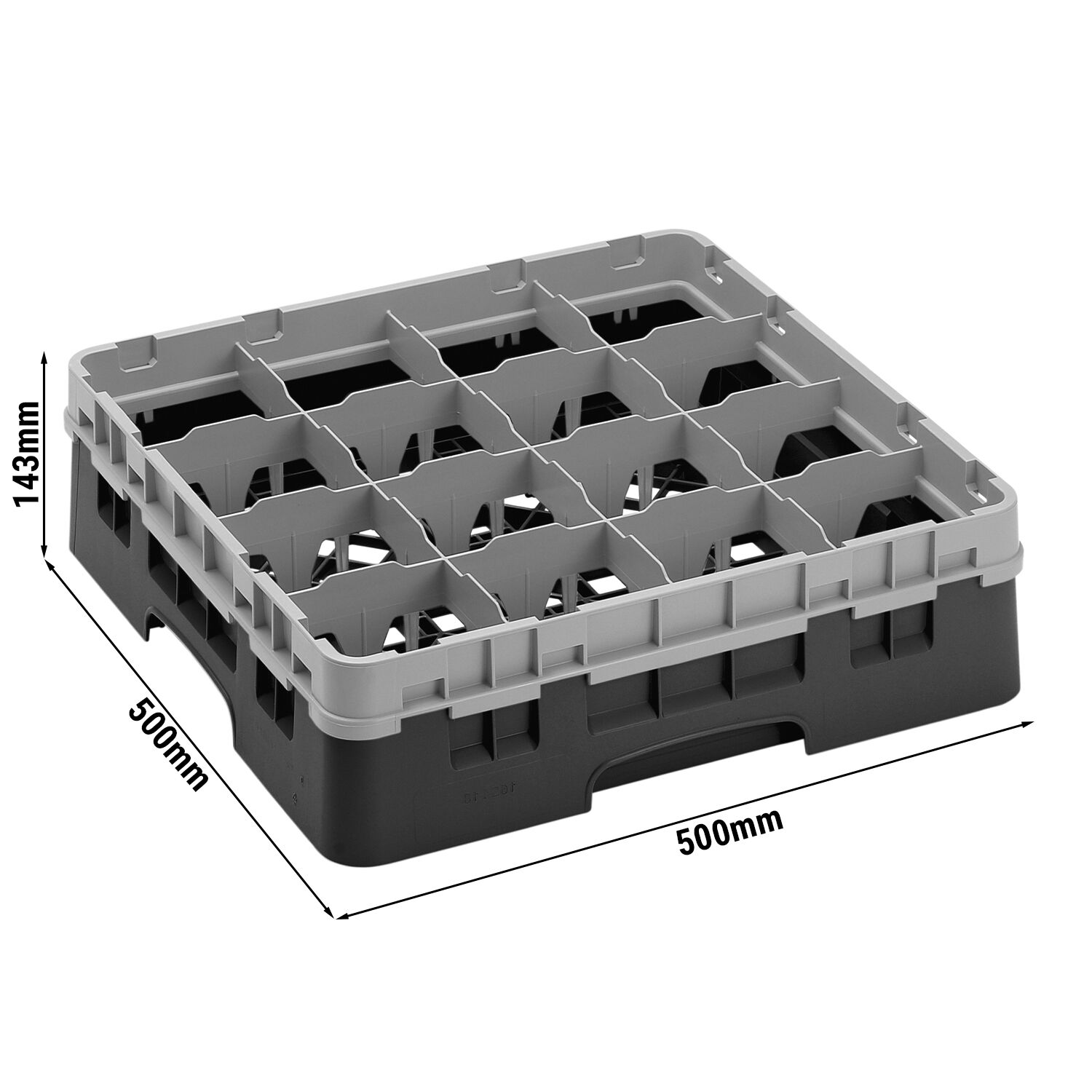 CAMBRO | CAMRACK® - Glazenwasmand 1/1 - 16 vakken - met 1 verlengstuk - 500x500mm - Zwart