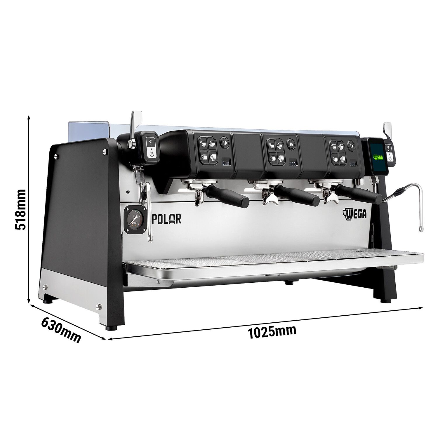 WEGA | Polar - Siebträgermaschine - 3 Gruppig - 6,9 kW - mit Shot Counter - Touch - Schwarz