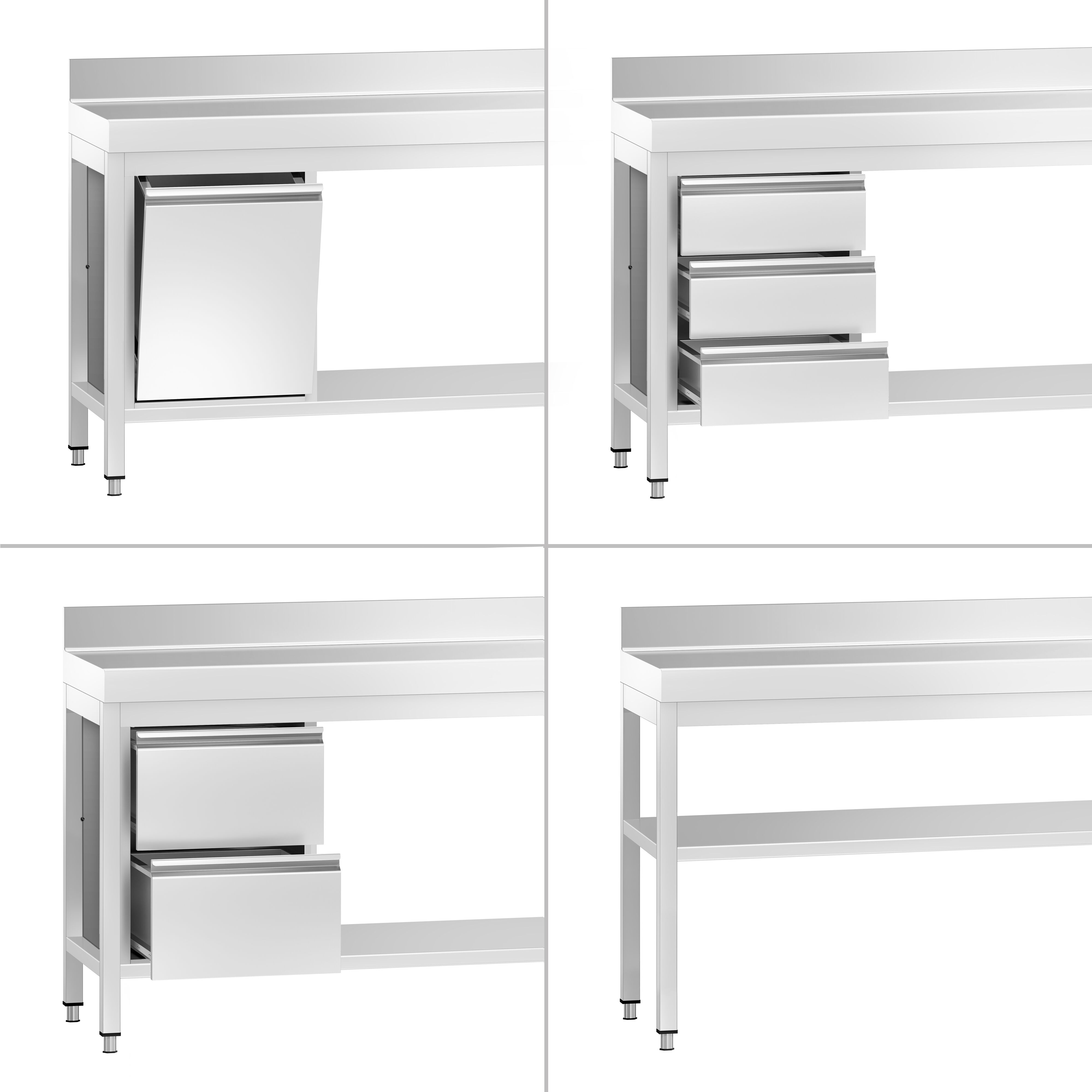 Table de travail inox PREMIUM - 700 x 700 mm - avec tablette inférieure & Dosseret