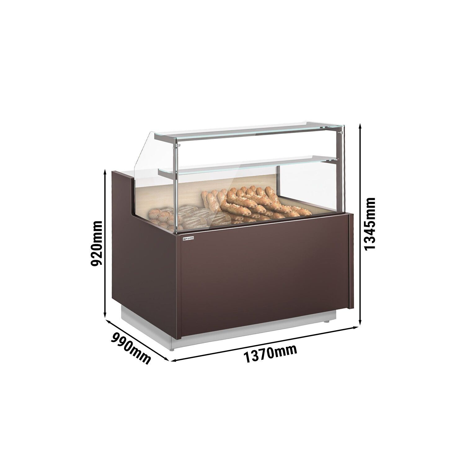 Comptoir à pain - 1370x990mm - 2 étagères - Éclairage LED - Vitrage de sécurité