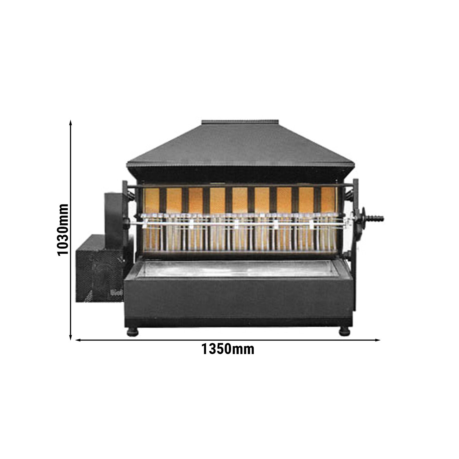 Grill à charbon pour poulets – avec 1 broche pour jusqu’à 5 poulets