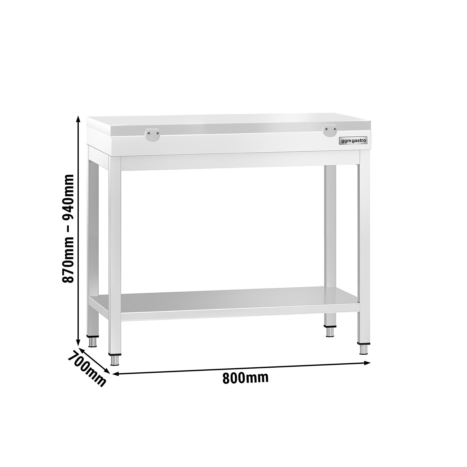 Stół roboczy centralny ze stali nierdzewnej PREMIUM - 800x700mm - z półką - z deską do krojenia Biały
