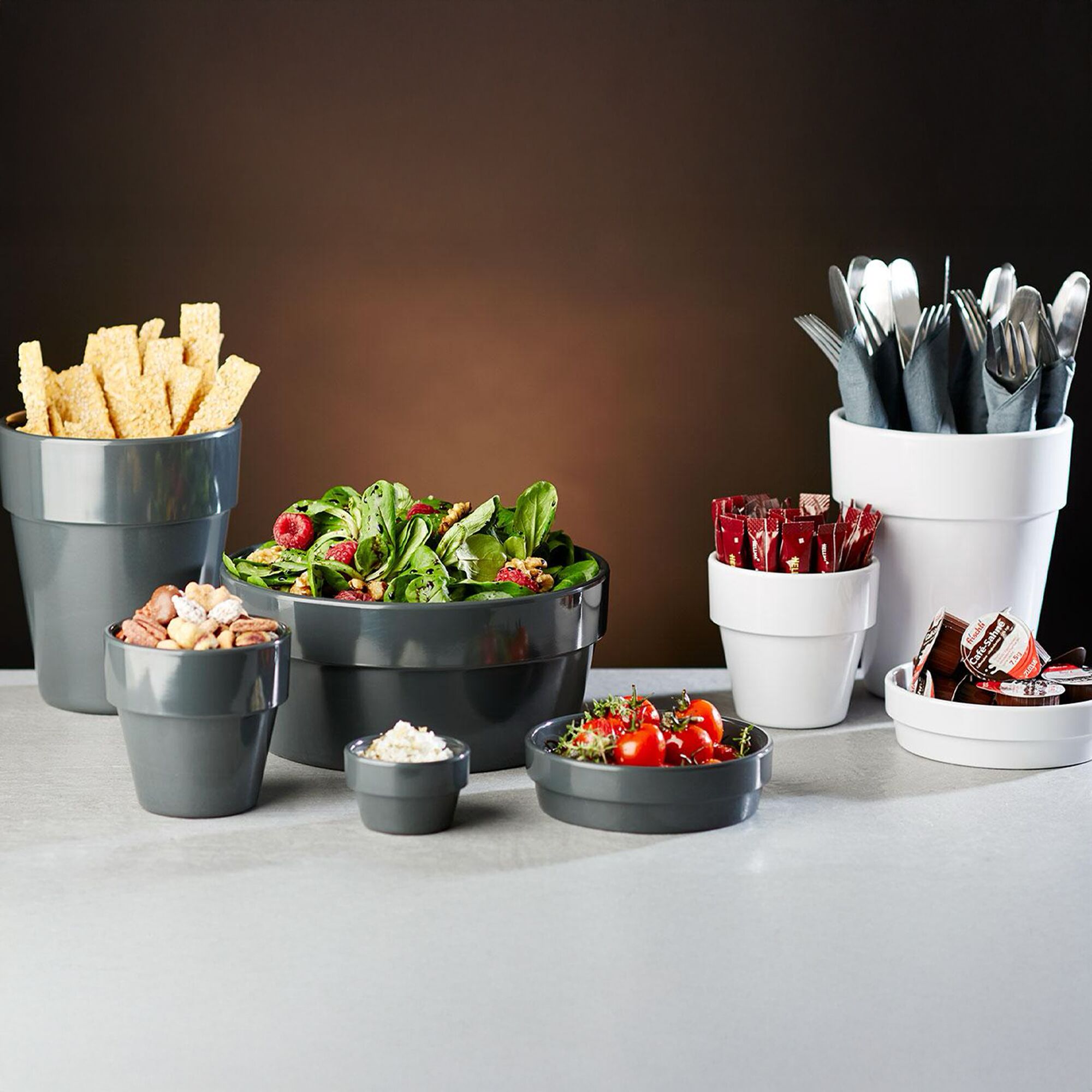 (60 pièces) Coupelles à sauce - FLOWER POT - Melamine - 40 ml - Ø 60 mm - Blanc