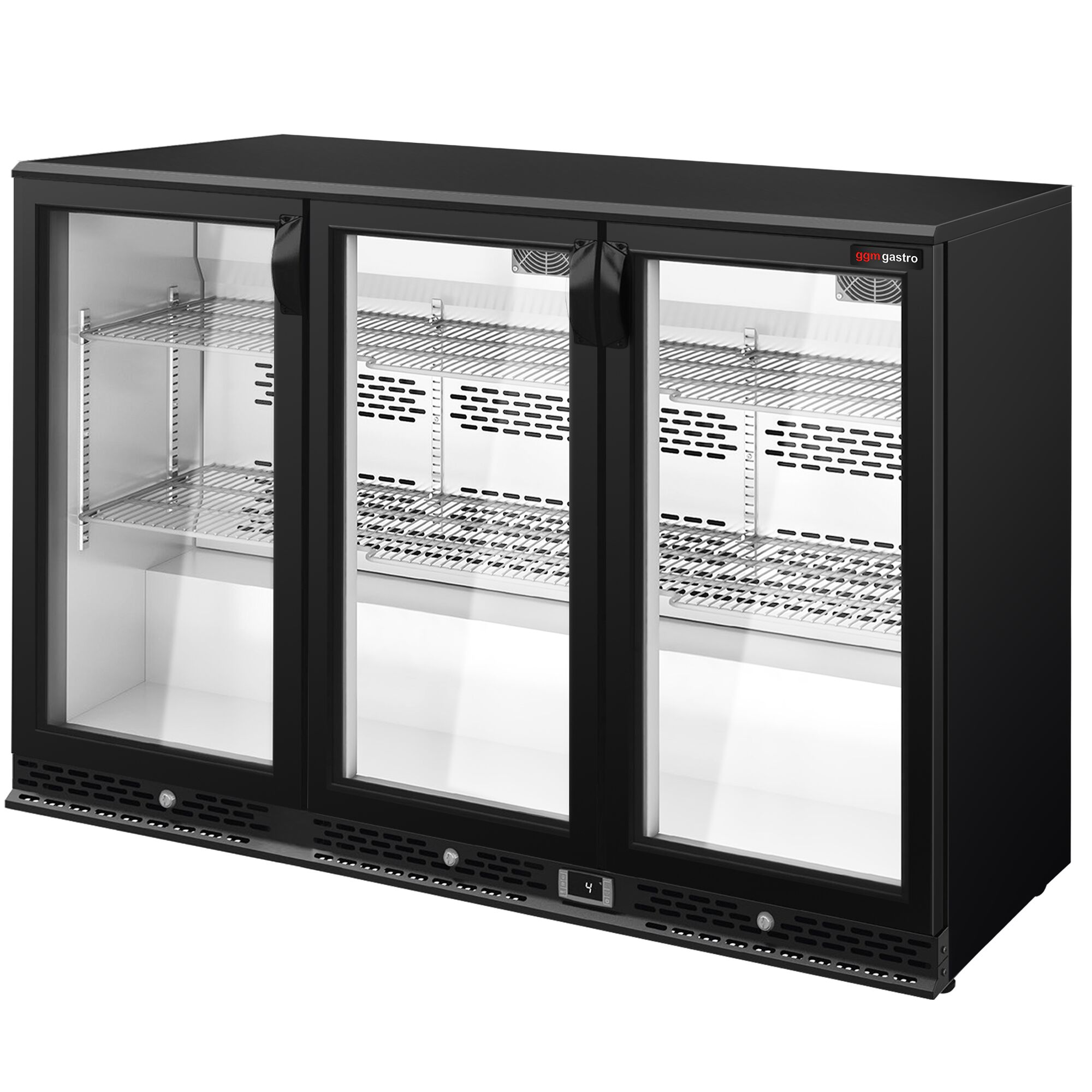 Commercial Back Bar Cooler PREMIUM PLUS - 1350mm - 330L - with 3 glass hinged doors - Black