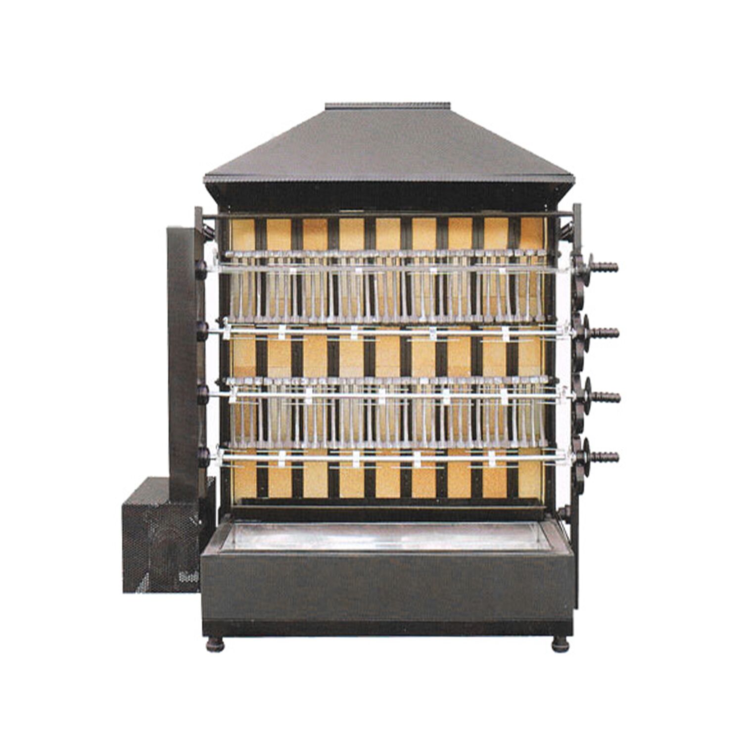 Grill à charbon pour poulets – avec 4 broches pour jusqu’à 20 poulets