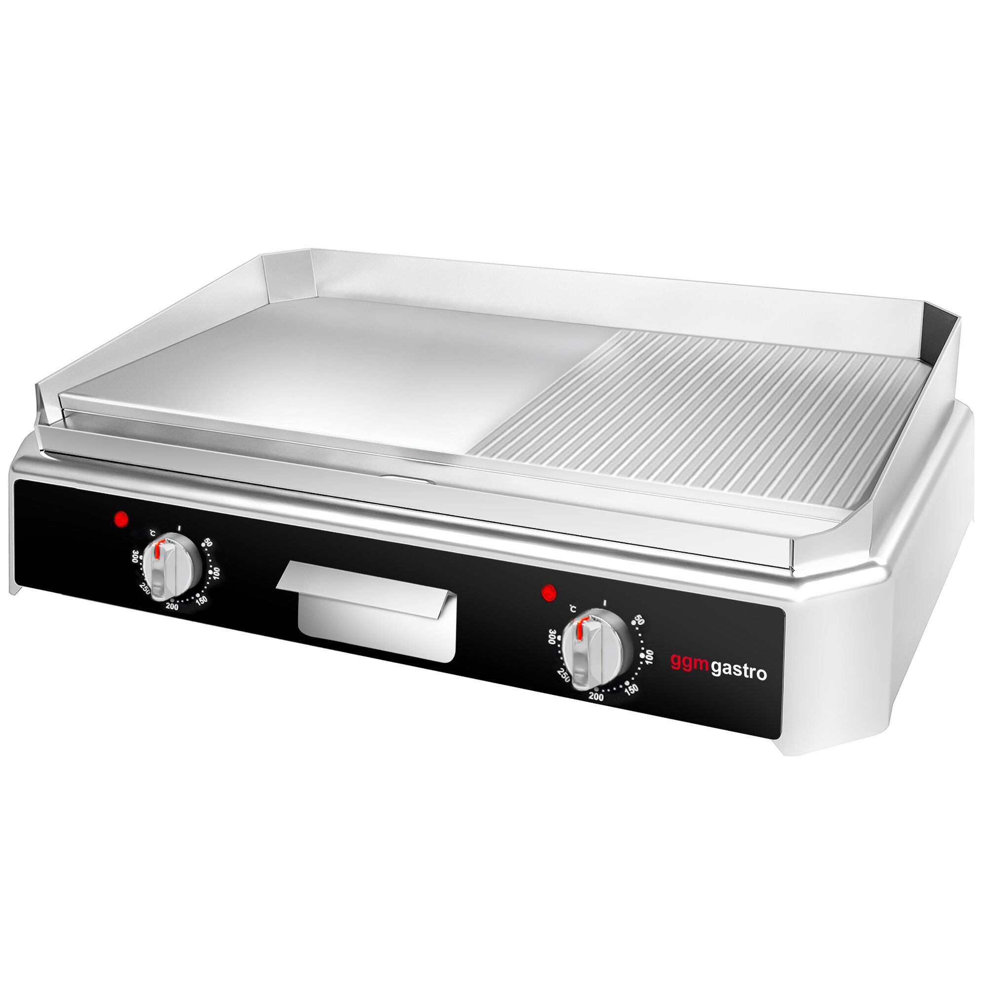 Plancha électrique - plaque acier - 2 zones - 5,0 kW - 1/2 lisse, 1/2 rainurée - Surface de cuisson : 790x445mm