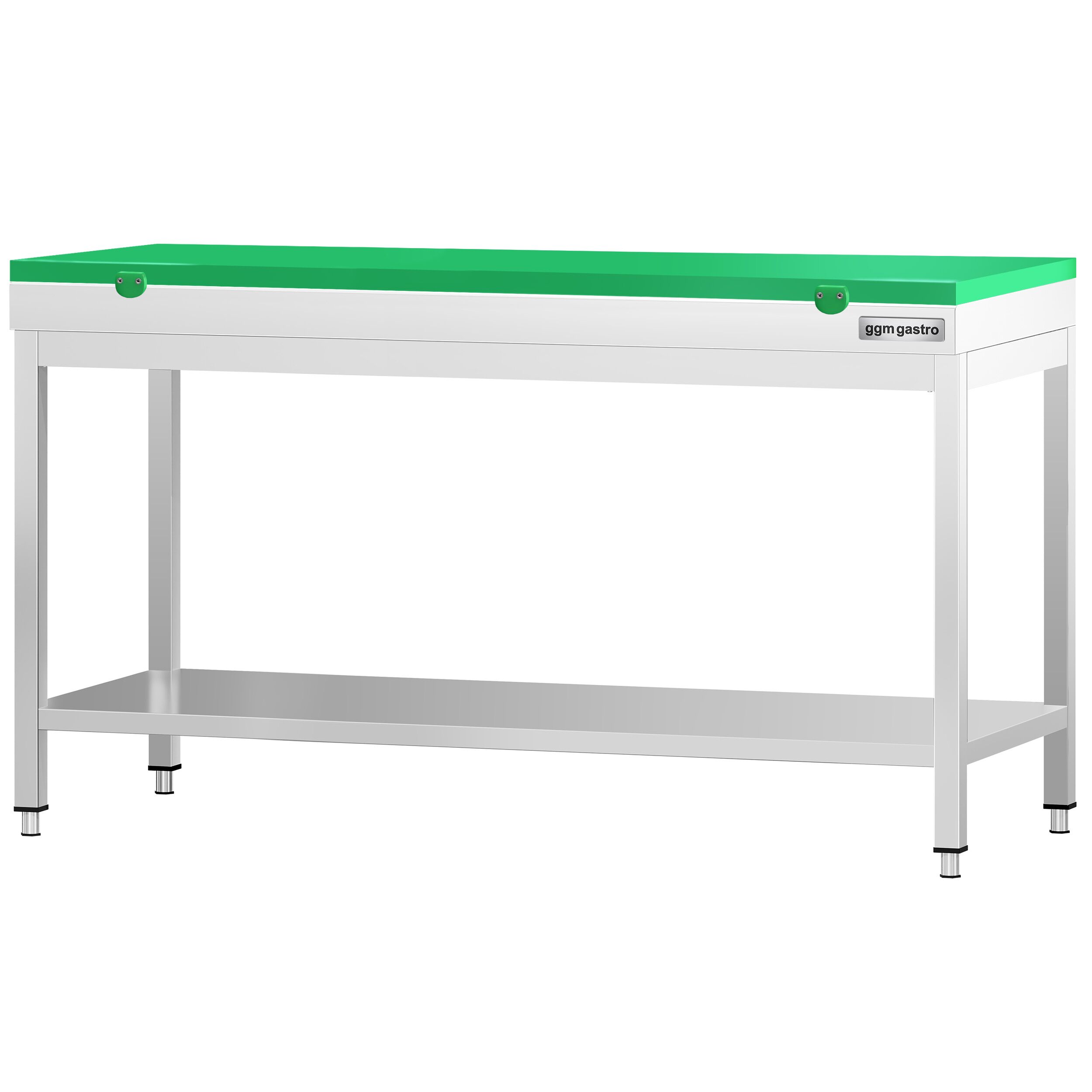 Table de travail inox PREMIUM - 1800 x 700 mm - avec tablette inférieure - incl. Planche à découper Verte