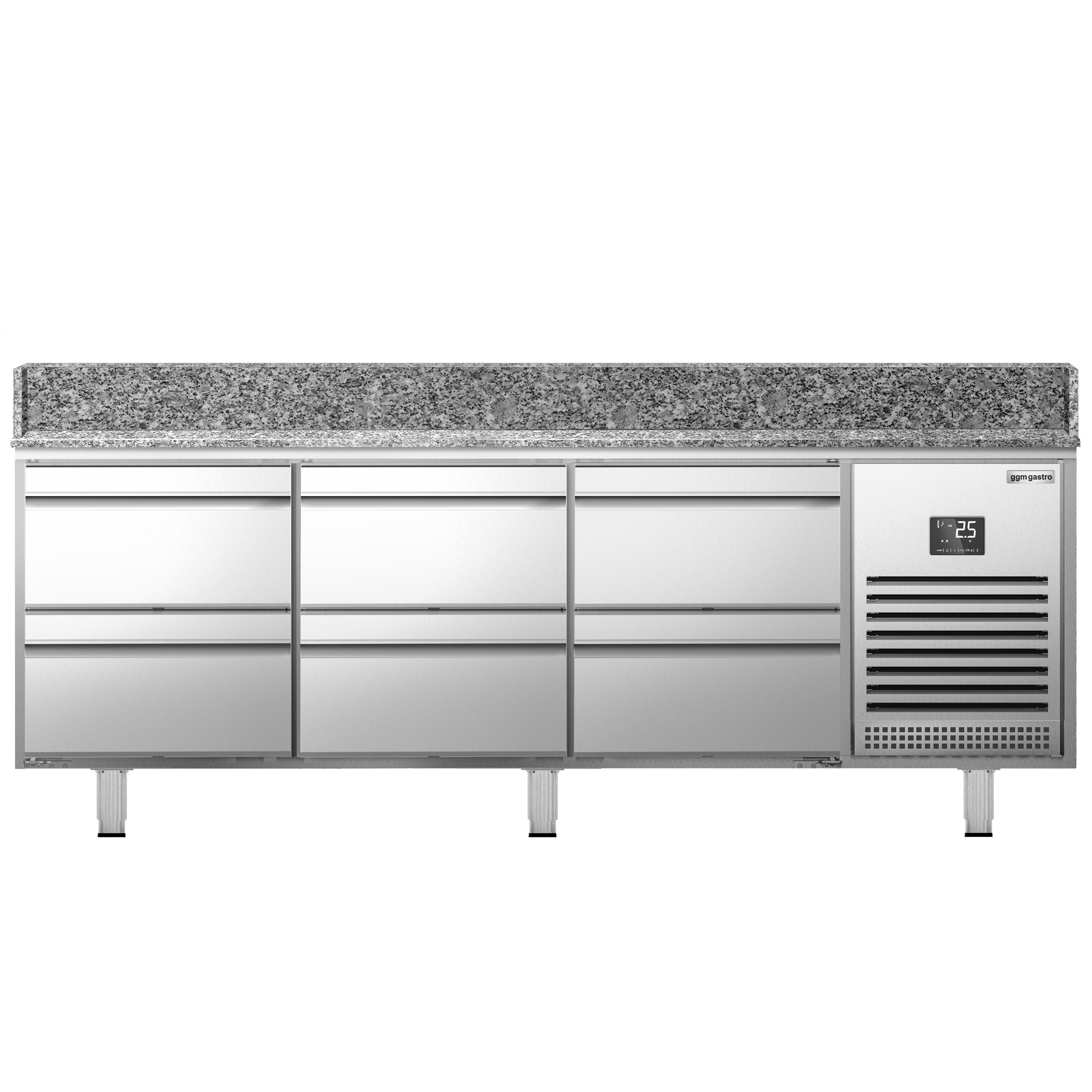 Commercial Pizza Prep Counter - Granite Top PREMIUM PLUS - 1980x700mm - with 0 doors & 6 dough drawers