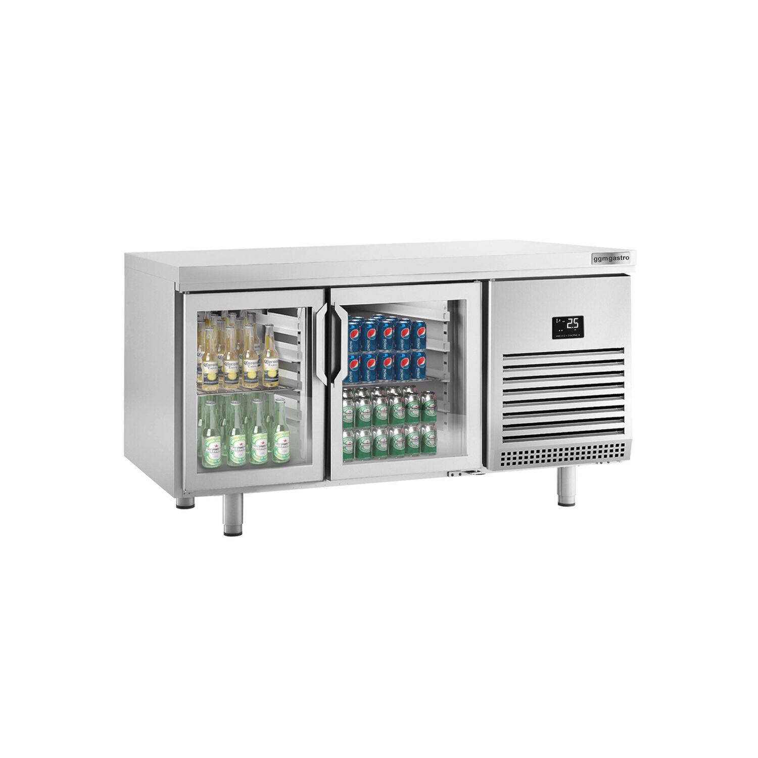 Table réfrigérée de bar pour boissons (EN) - avec portes vitrées des deux côtés