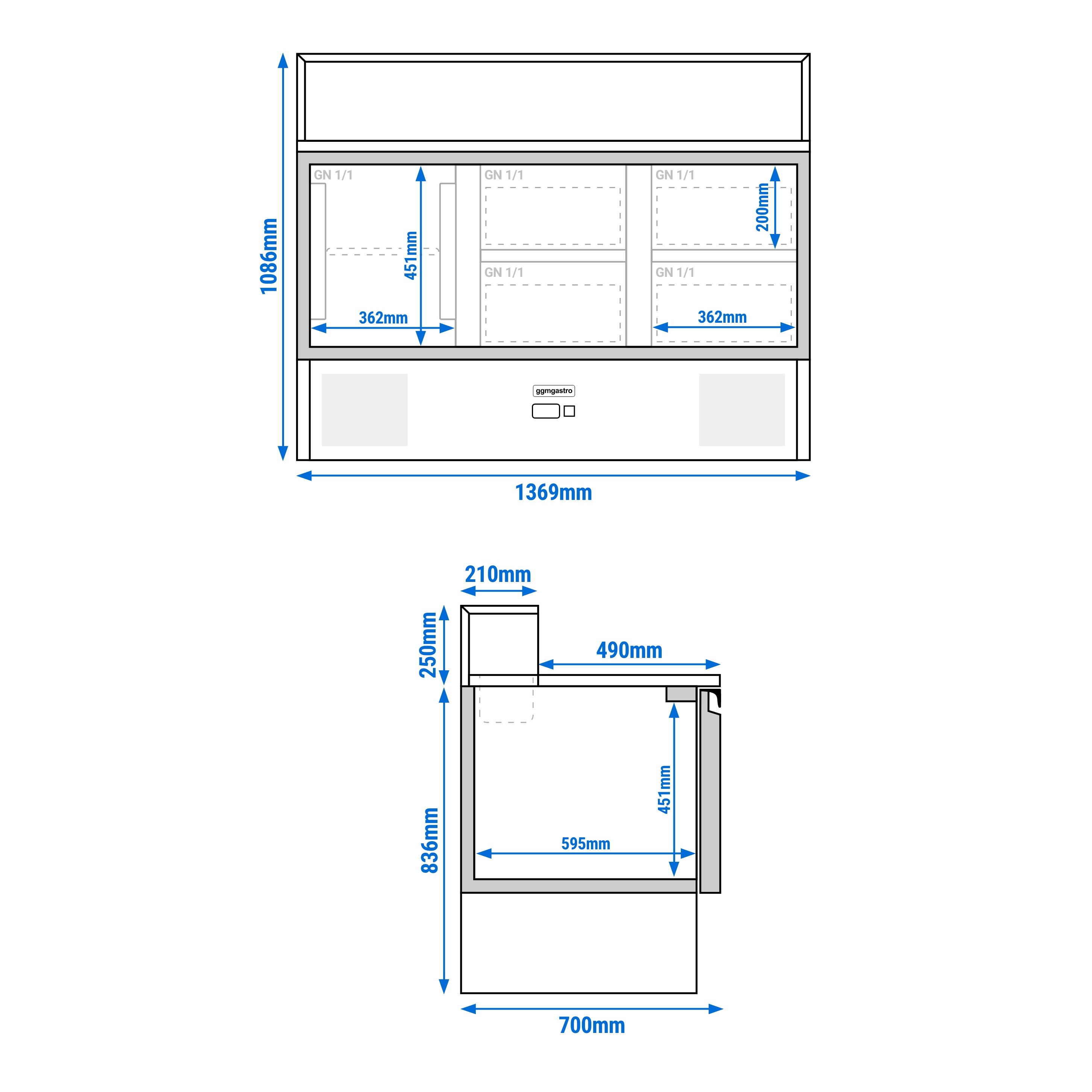 Saladette réfrigérée PREMIUM - 1368mm - 402L - 1 porte & 4 tiroirs - plan de travail en granit noir