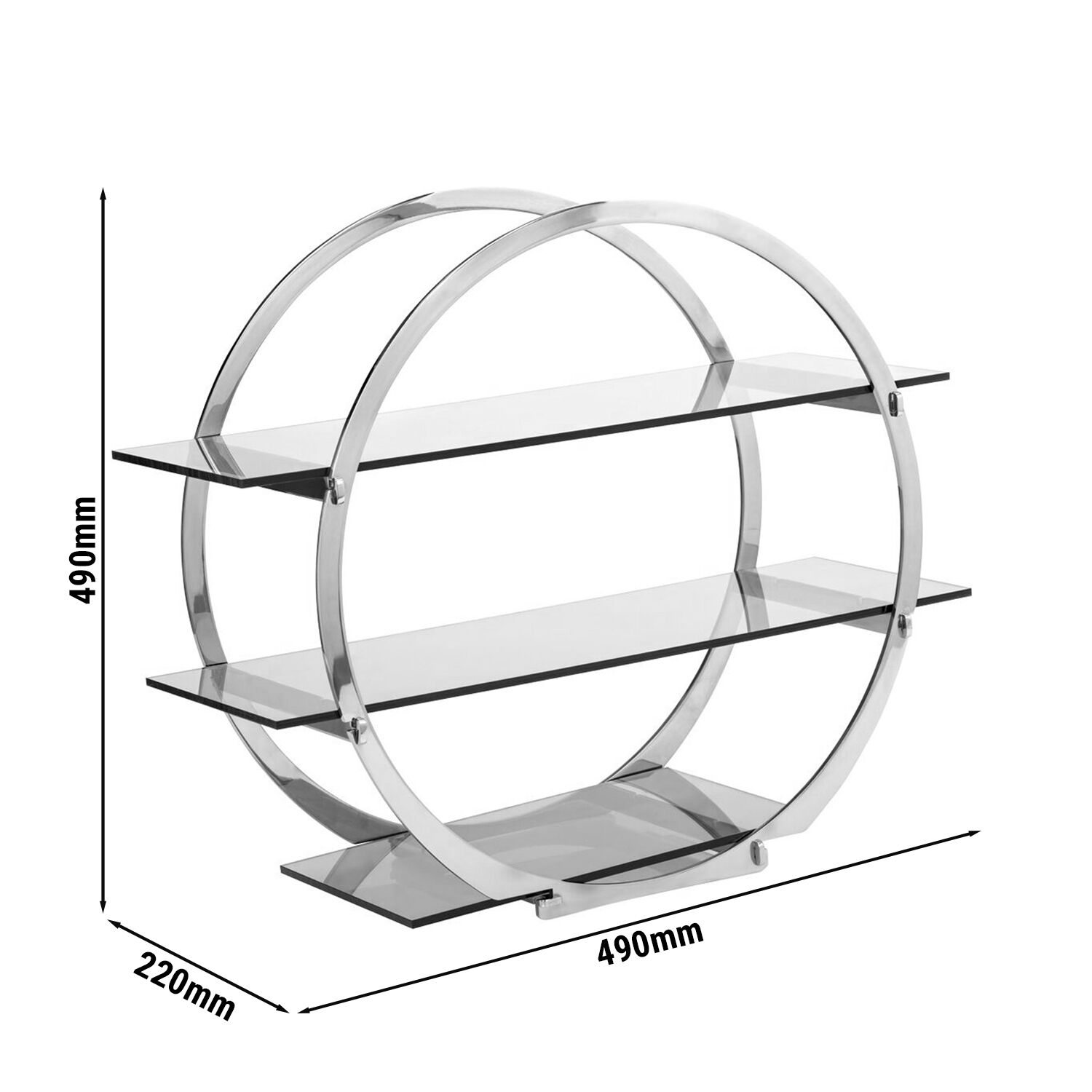 Etagere / Buffet Stand - Stainless steel & plexiglass - Chrome - round - Ø490mm - with 3 shelves