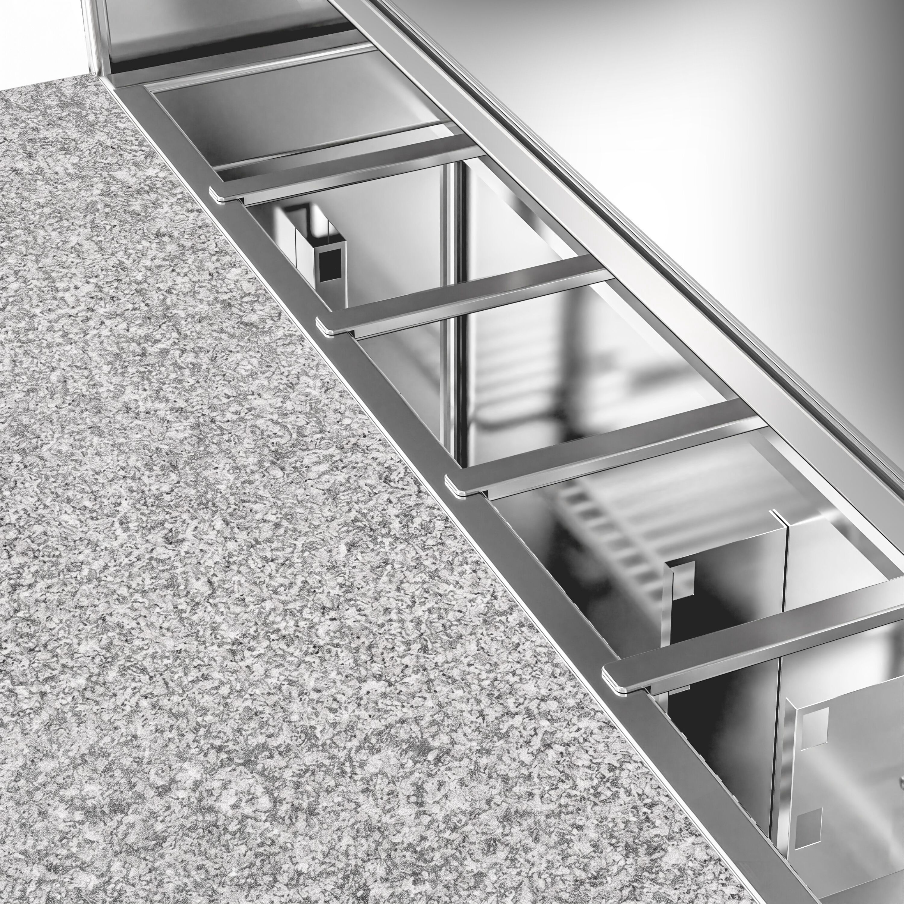 Saladette réfrigérée PREMIUM - 1368mm - 402L - 1 porte & 4 tiroirs - plan de travail en granit noir