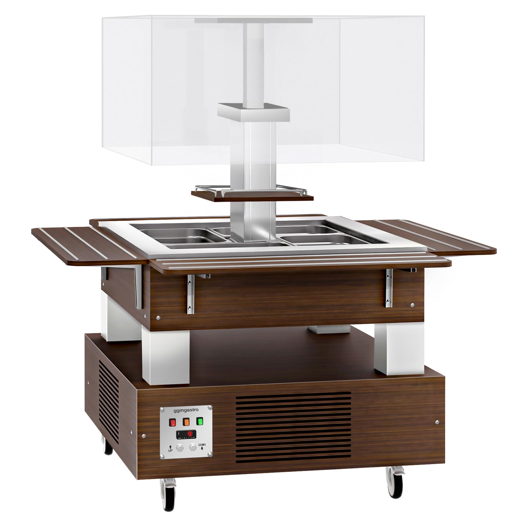 Salatbar Kaltbuffet DUBLIN - 1600mm - mit geradem Glasaufsatz - für 4x GN 1/1 - Braun