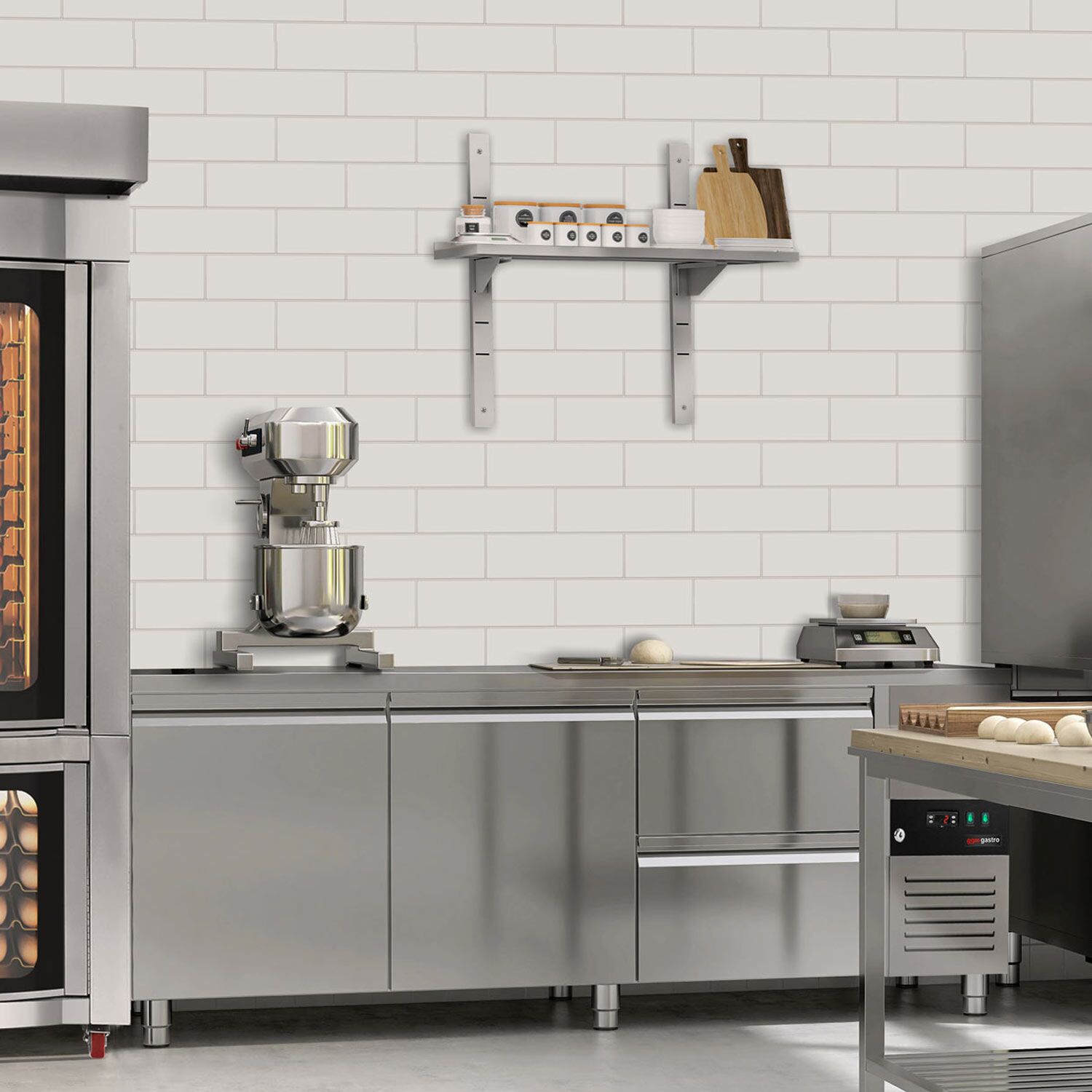 Étagère murale ECO en inox - 800 × 300 mm - avec 3 étages