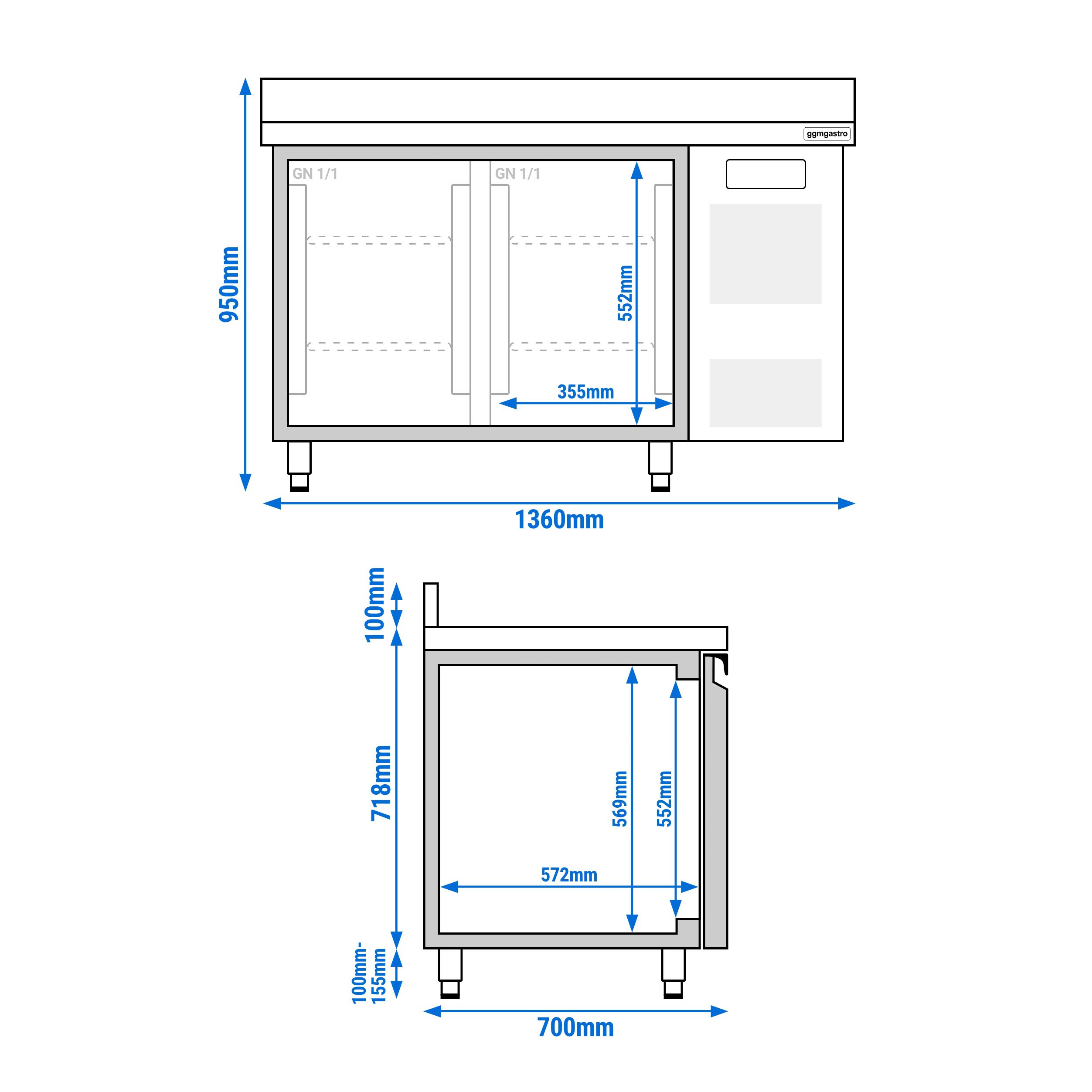 Table réfrigérée ECO - 1360x700 mm - avec 2 portes - avec dosseret & écran moderne