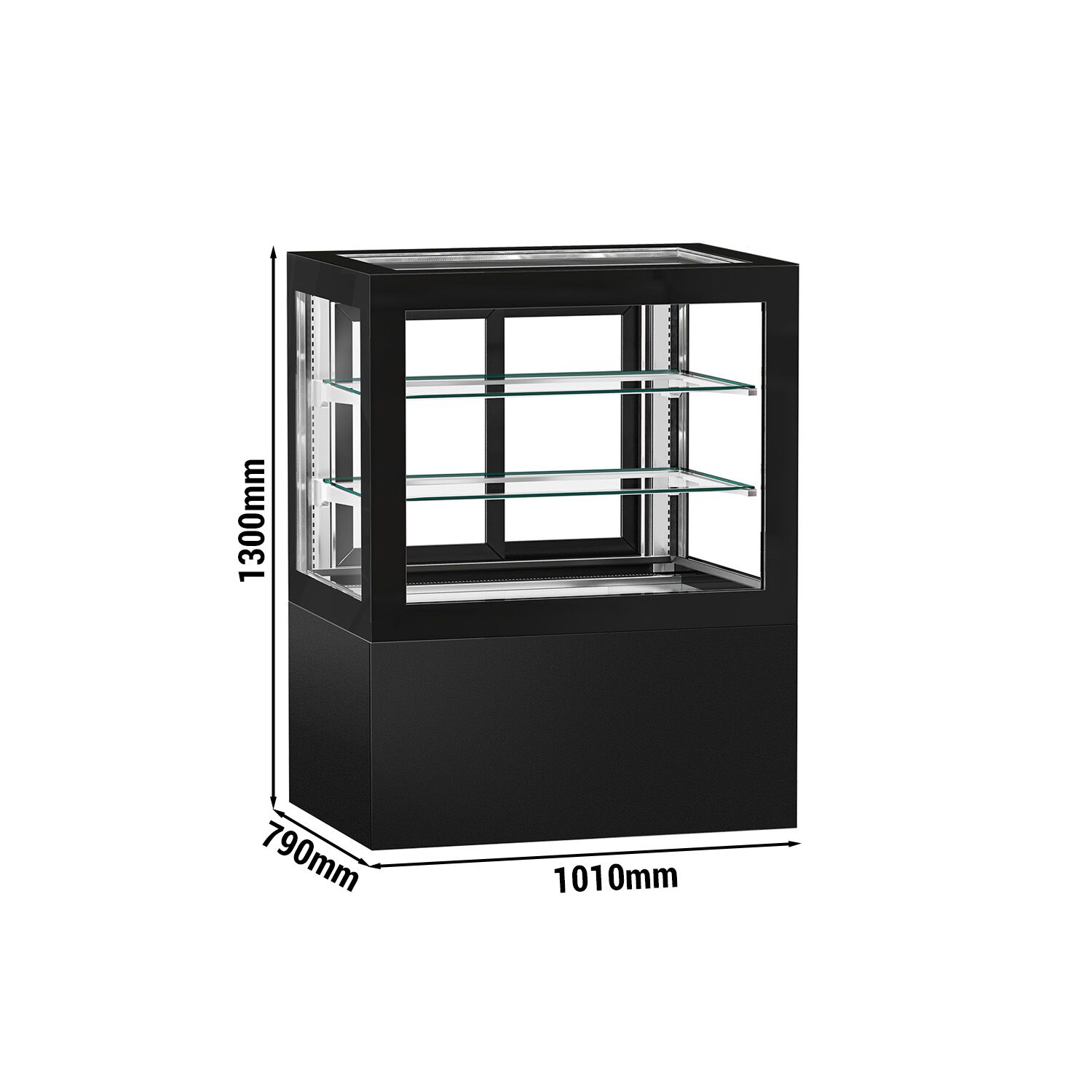 Vitrine à pâtisserie réfrigérée - 470L - 1010mm - Double vitrage - portes coulissantes vitrées arrière - pour pâtisseries - Noir