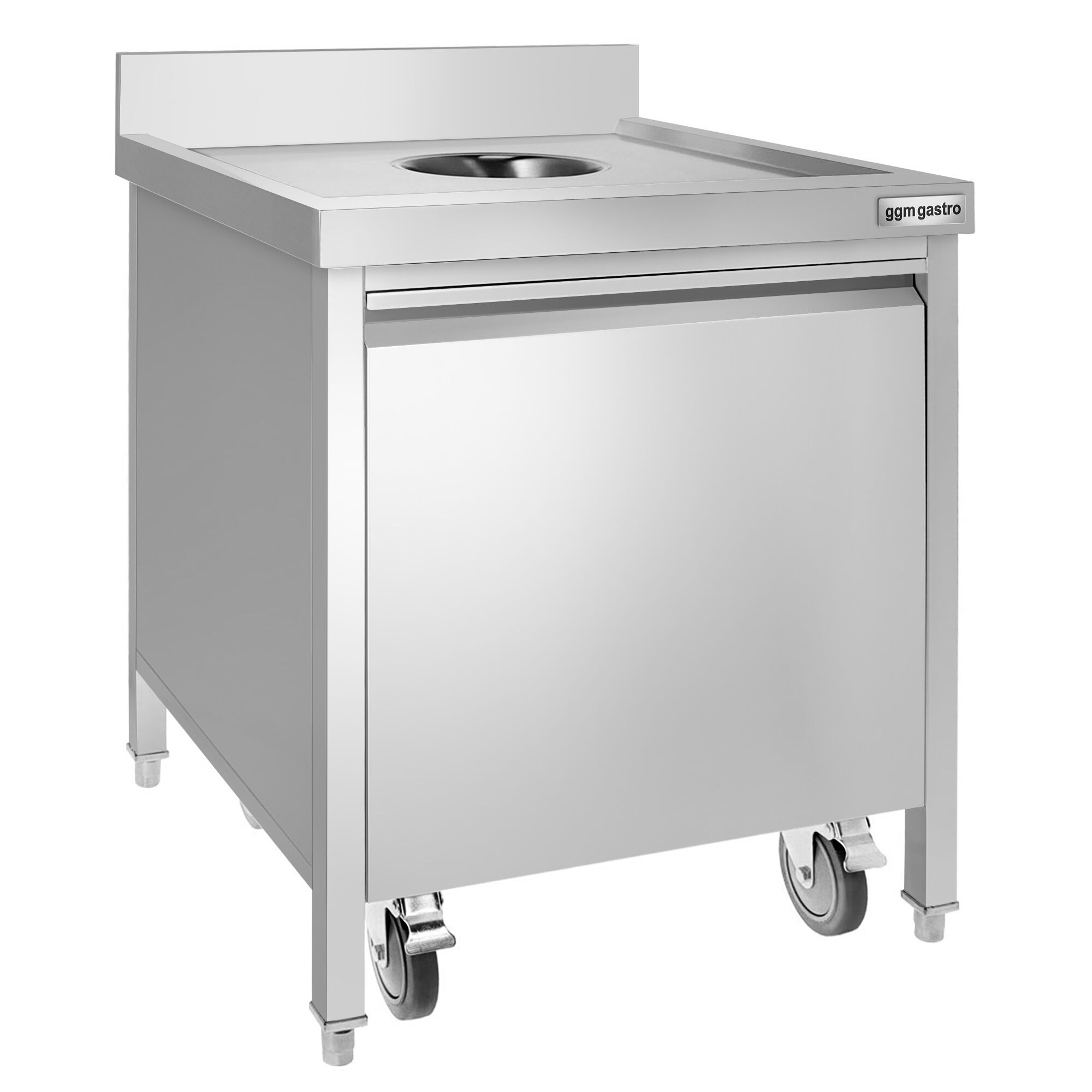 Poubelle - Carénée, avec conteneur à roulettes - 700x970x700mm - avec ouverture d’insertion, bac intérieur amovible, fermeture douce - Acier inoxydable