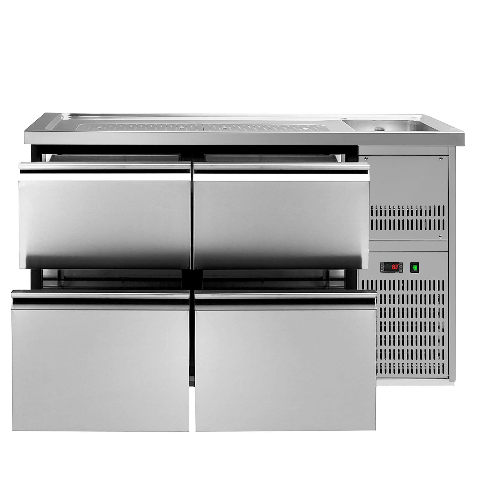 Comptoir de bar réfrigéré Premium PLUS – 1550 × 700 mm – 4 tiroirs