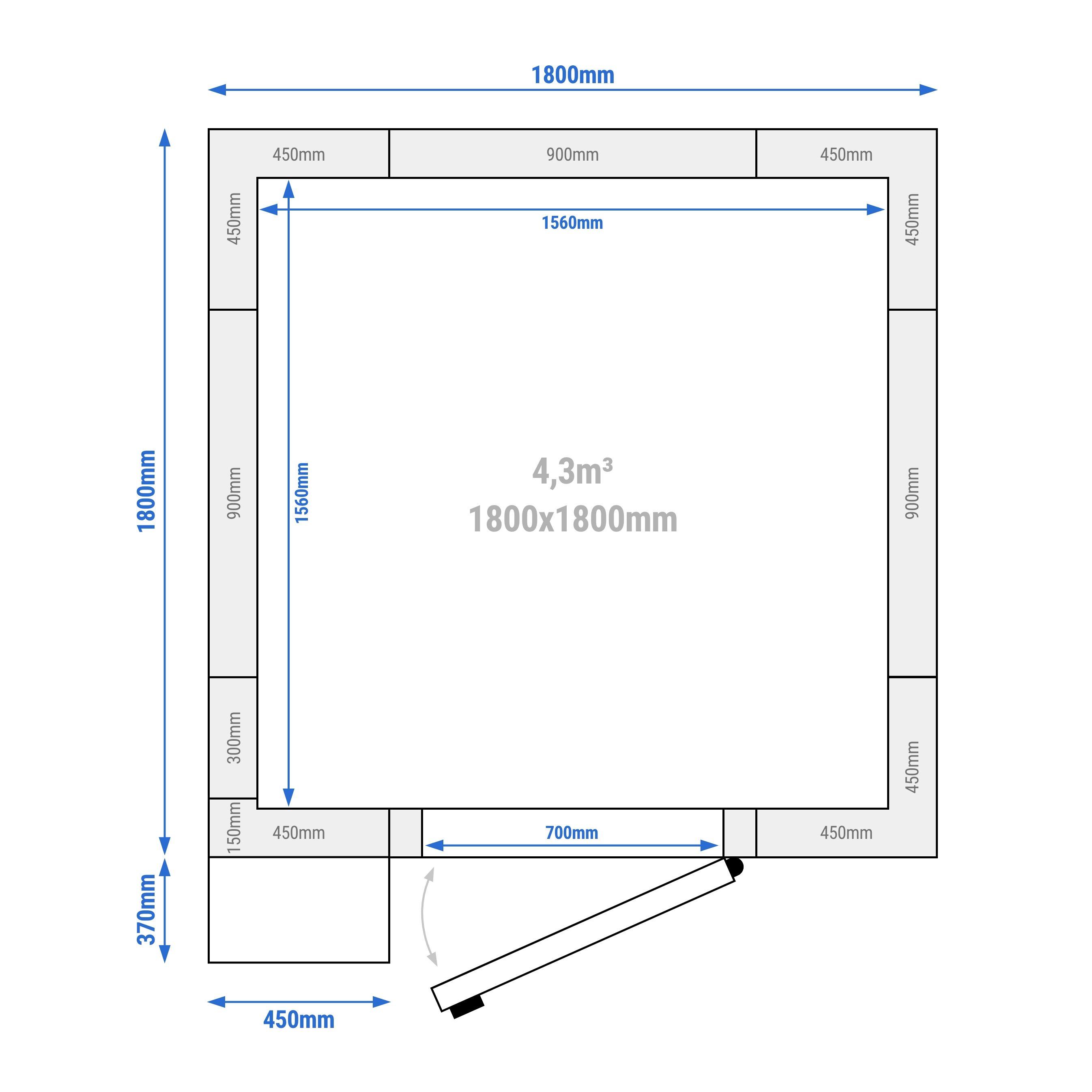 Chambre de congélation – 1800 × 1800 mm – 4,30 m³ – avec groupe de congélation et rideaux à lamelles inclus