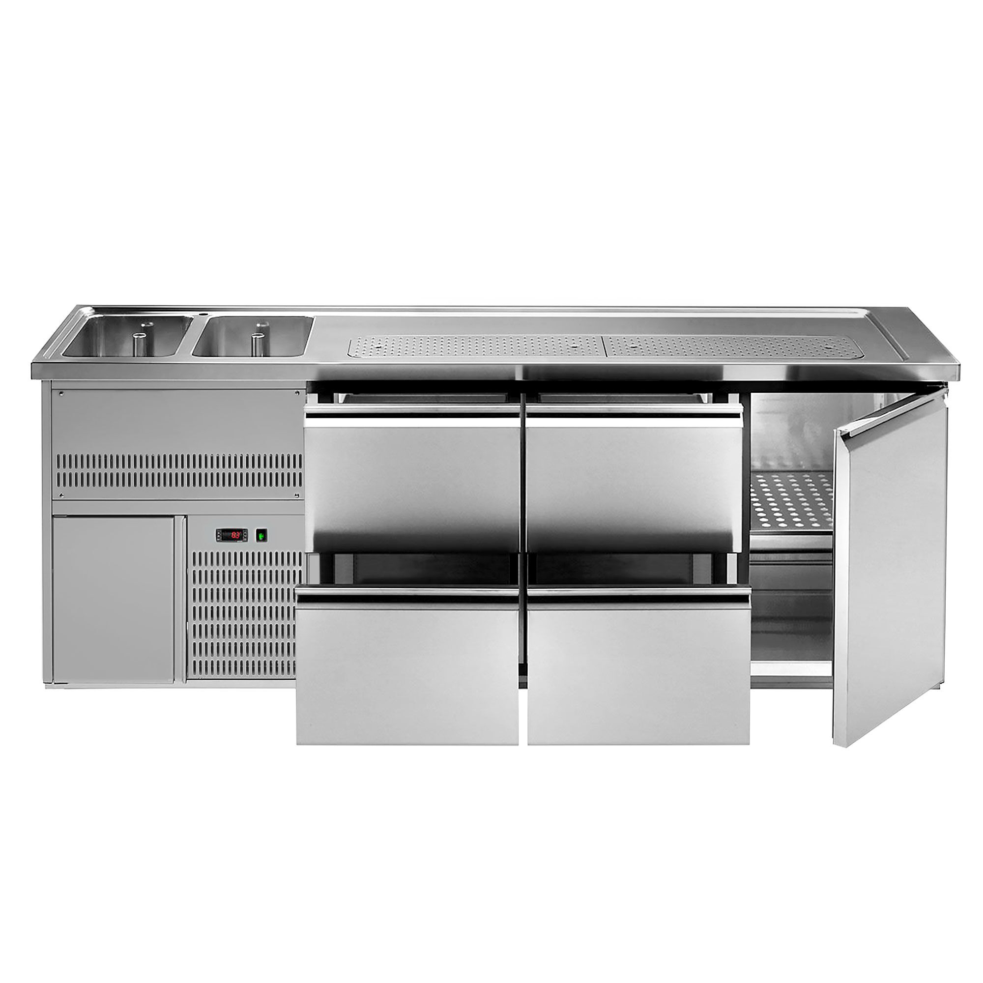 Comptoir de bar réfrigéré Premium PLUS - 2500x700mm - 1 porte & 4 tiroirs