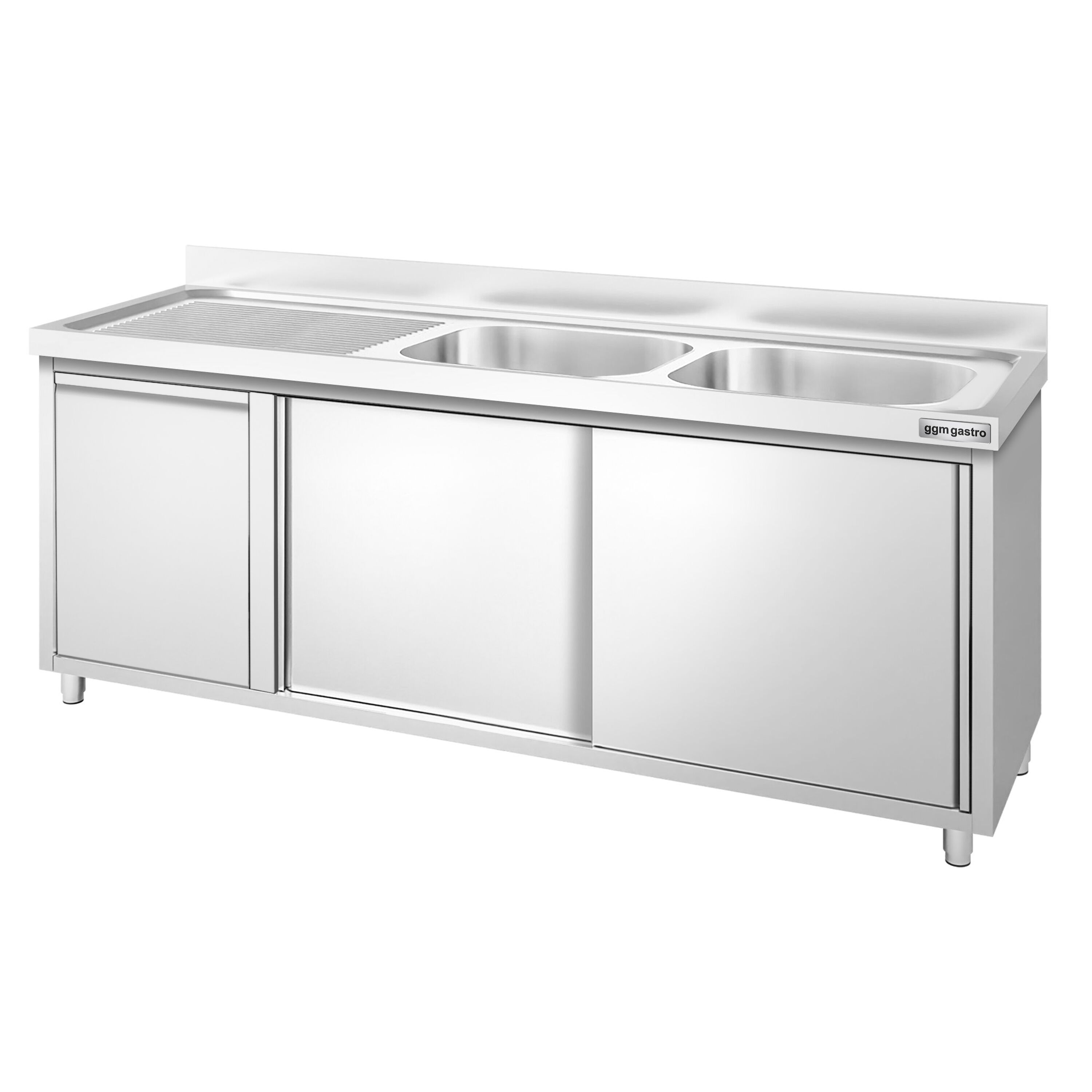 Meuble plonge PREMIUM - 2000x600mm - avec poubelle intégrée et 2 bacs