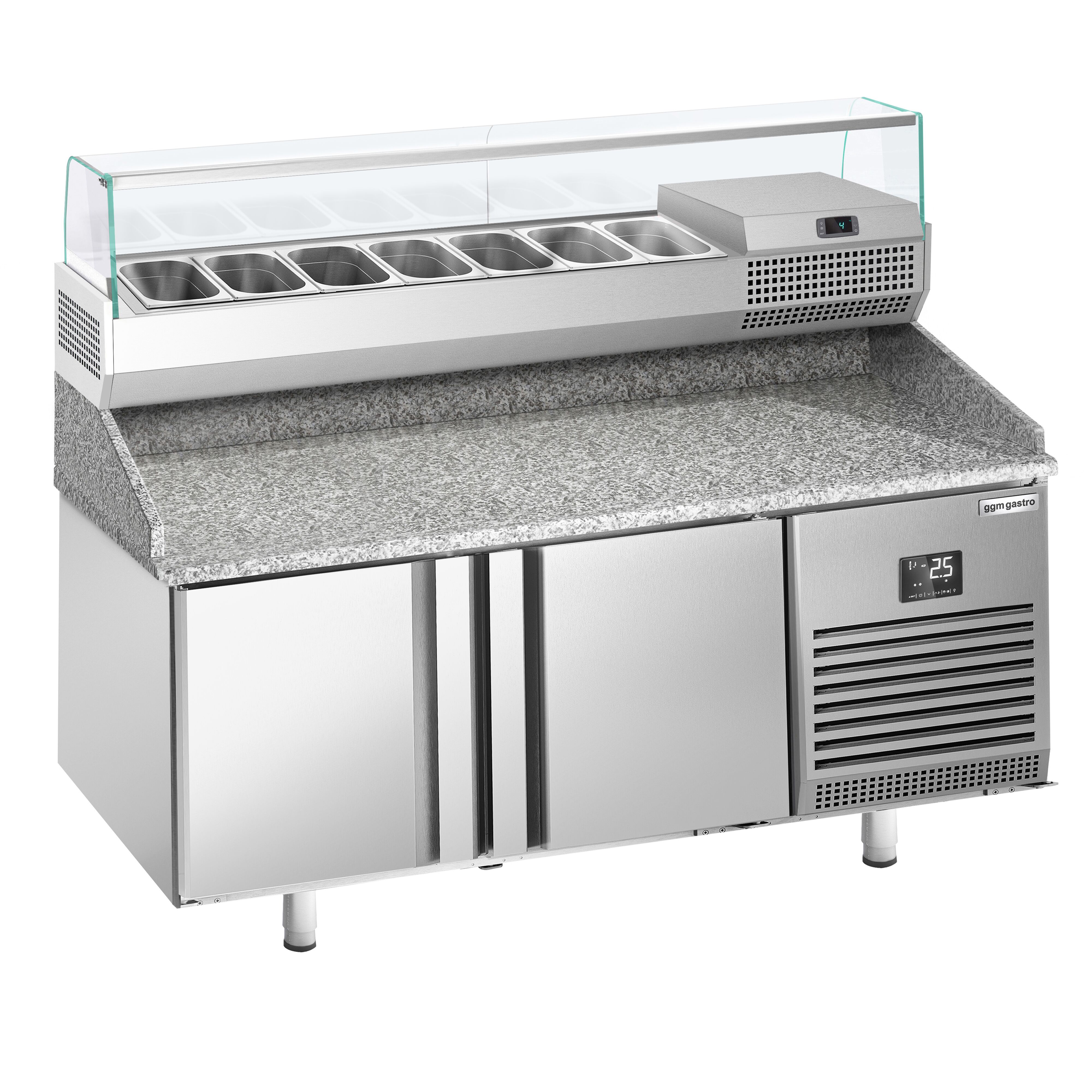 Table réfrigérée à pizza Premium PLUS - 1783x800 mm - avec 2 portes - incl. vitrine réfrigérée - 7x GN 1/4
