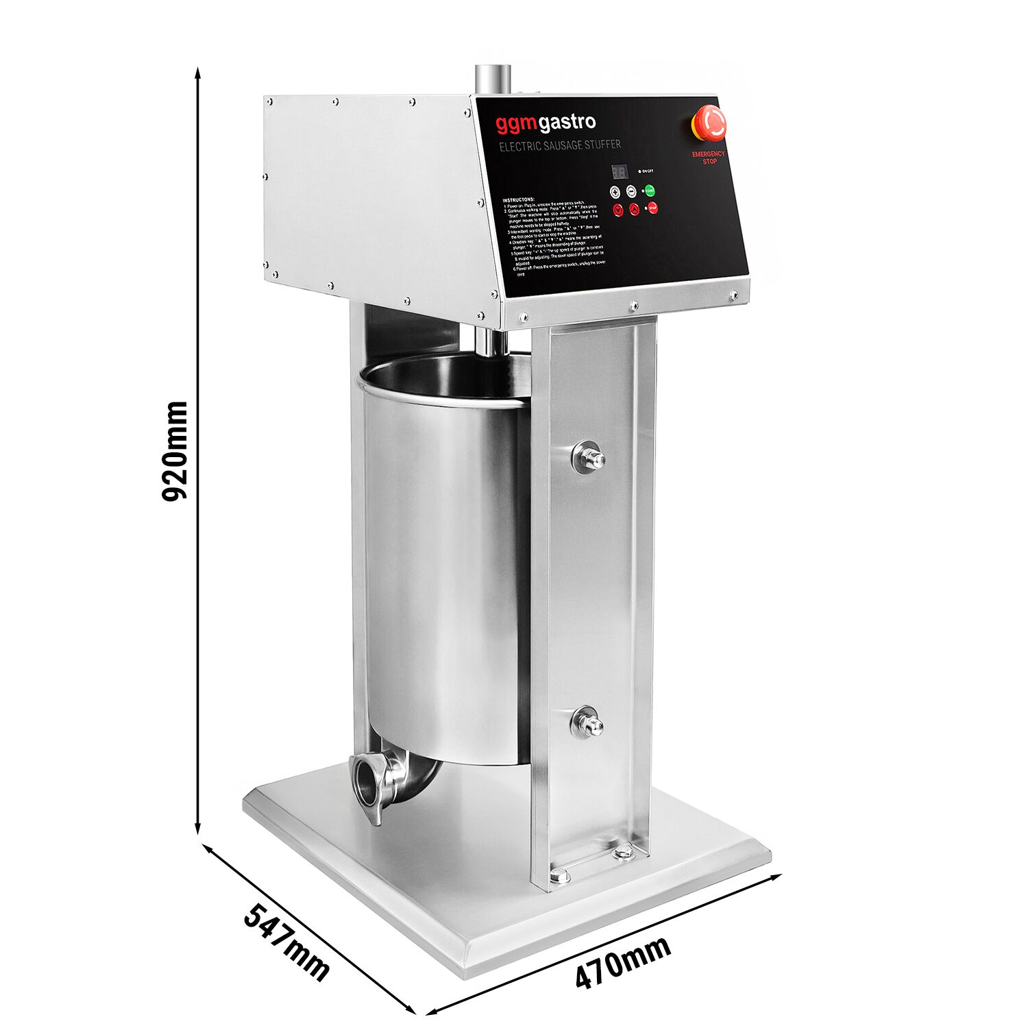 Poussoir à saucisses Électrique & Machine à churros - 25 Litres - 180 Watts - inox - incl. 4 Embouts à saucisses & 3 Embouts à churros