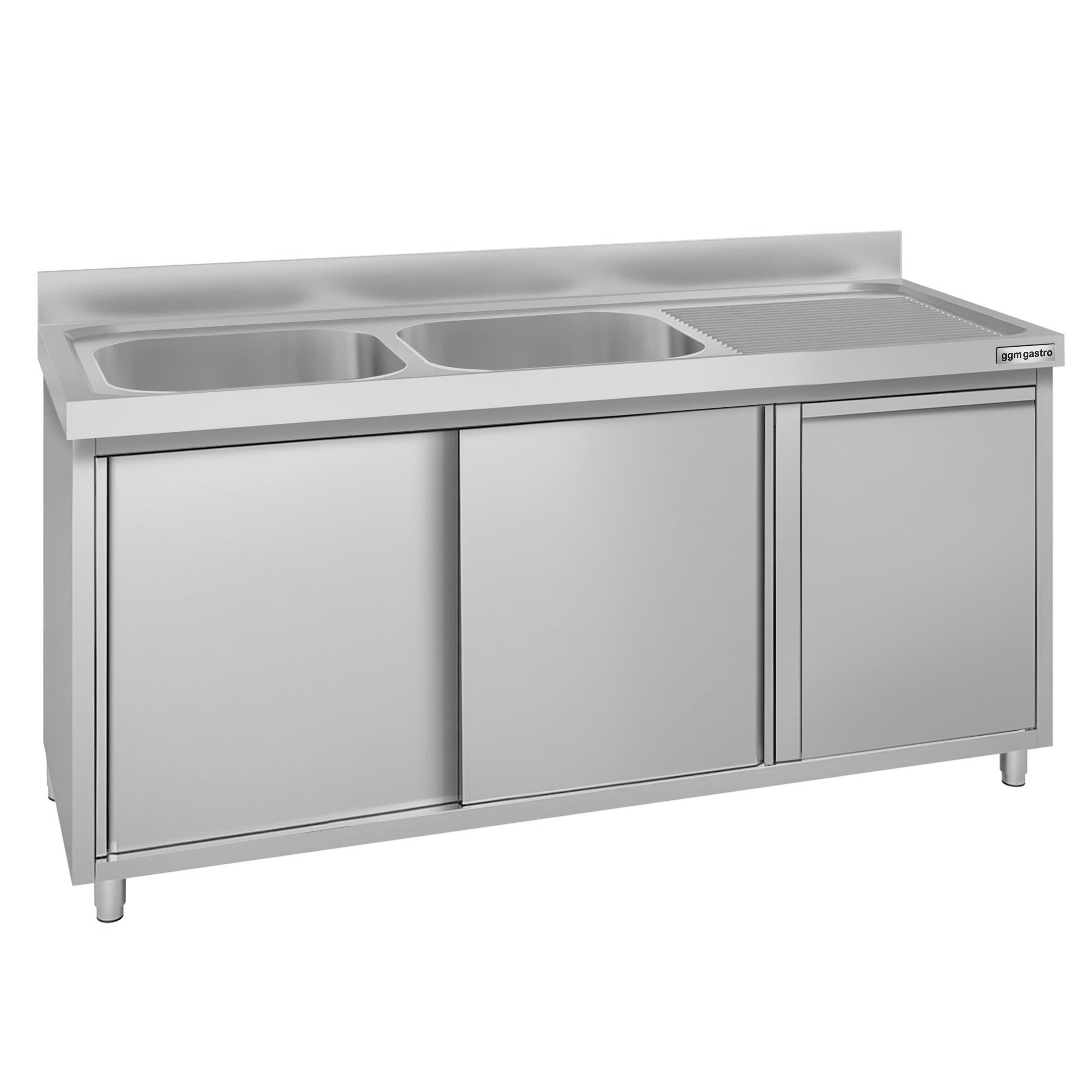Meuble évier ECO - 1600 x 600 mm - avec poubelle & 2 bacs à gauche