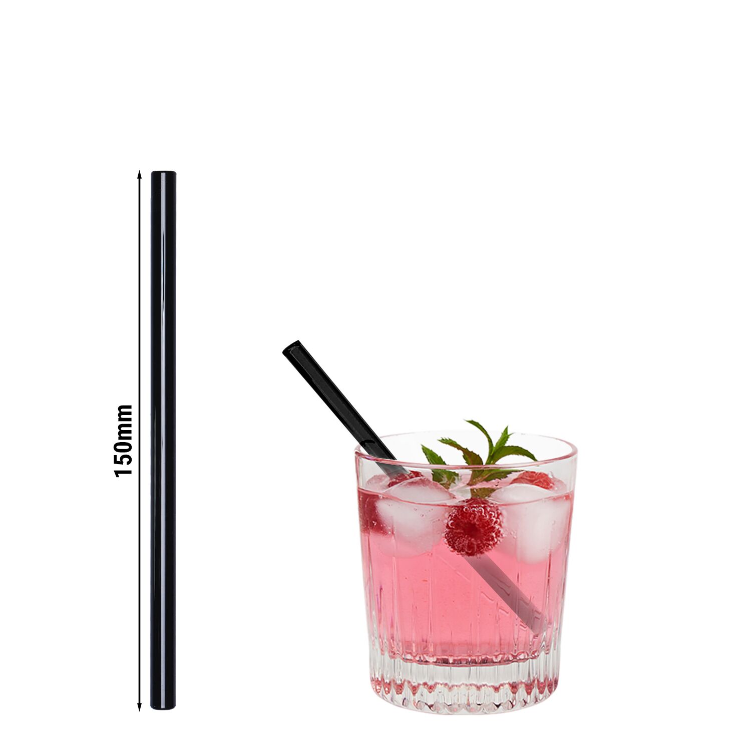 (50 Pièces) Pailles en Verre - 150 mm - ø 8 mm - Noir - incl. 1 brosse de Nettoyage