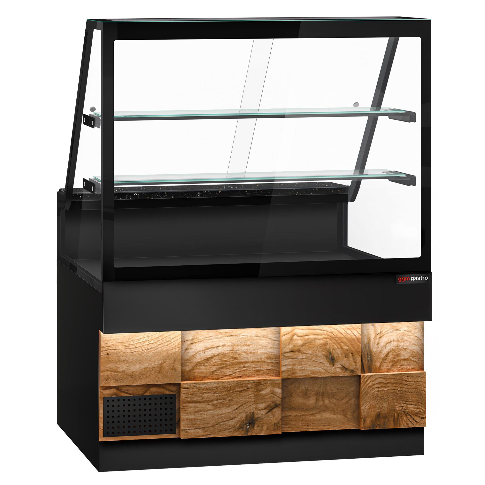 Serve Over Counter TORONTO - 1300mm - double glazing - wood front - granite worktop - with 2 shelves