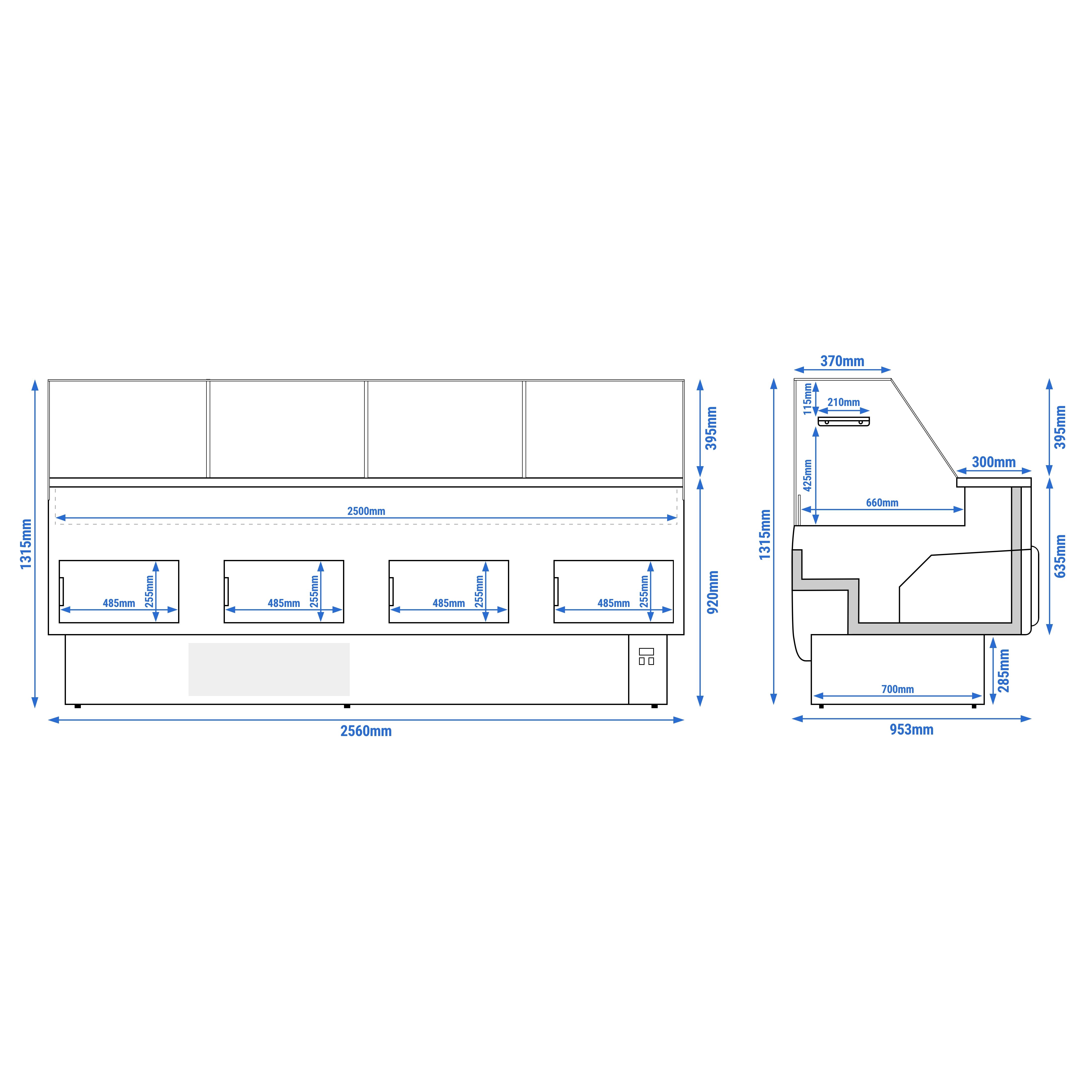 Kühltheke - 2560mm - 1 Ablage - Frontblende Hellblau