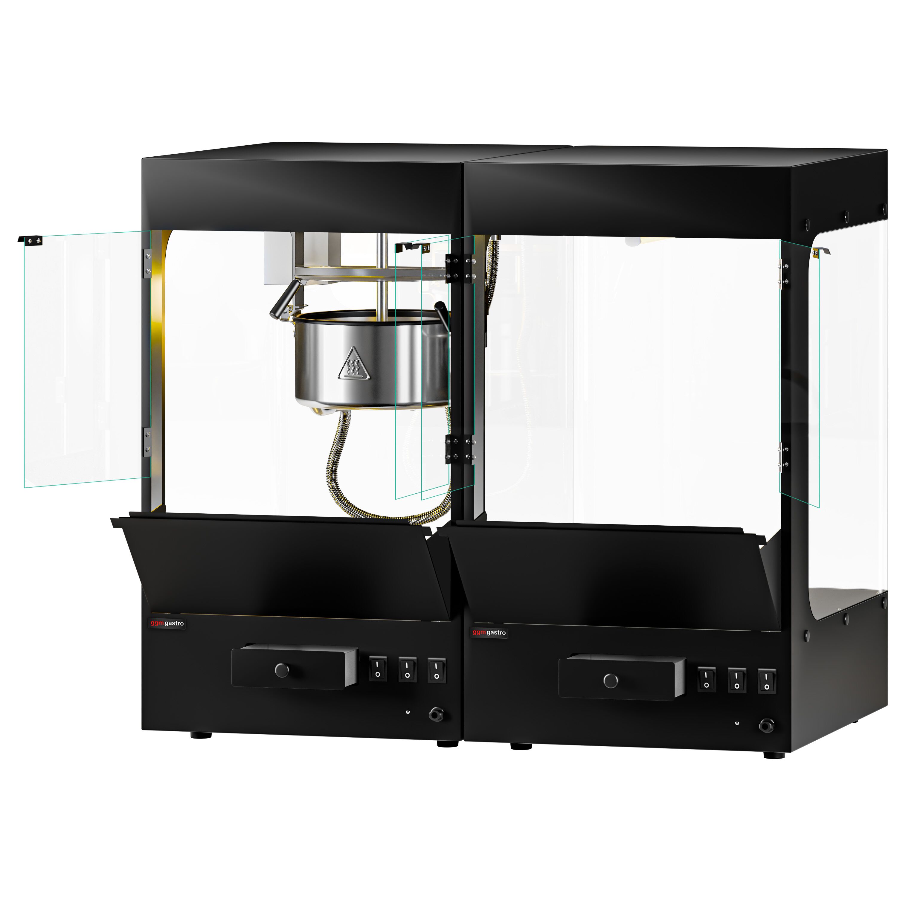 Machine à popcorn avec chauffe-nachos / chauffe-chips - 1,31 kW - 5 kg/h - avec 1 cuve - Noir