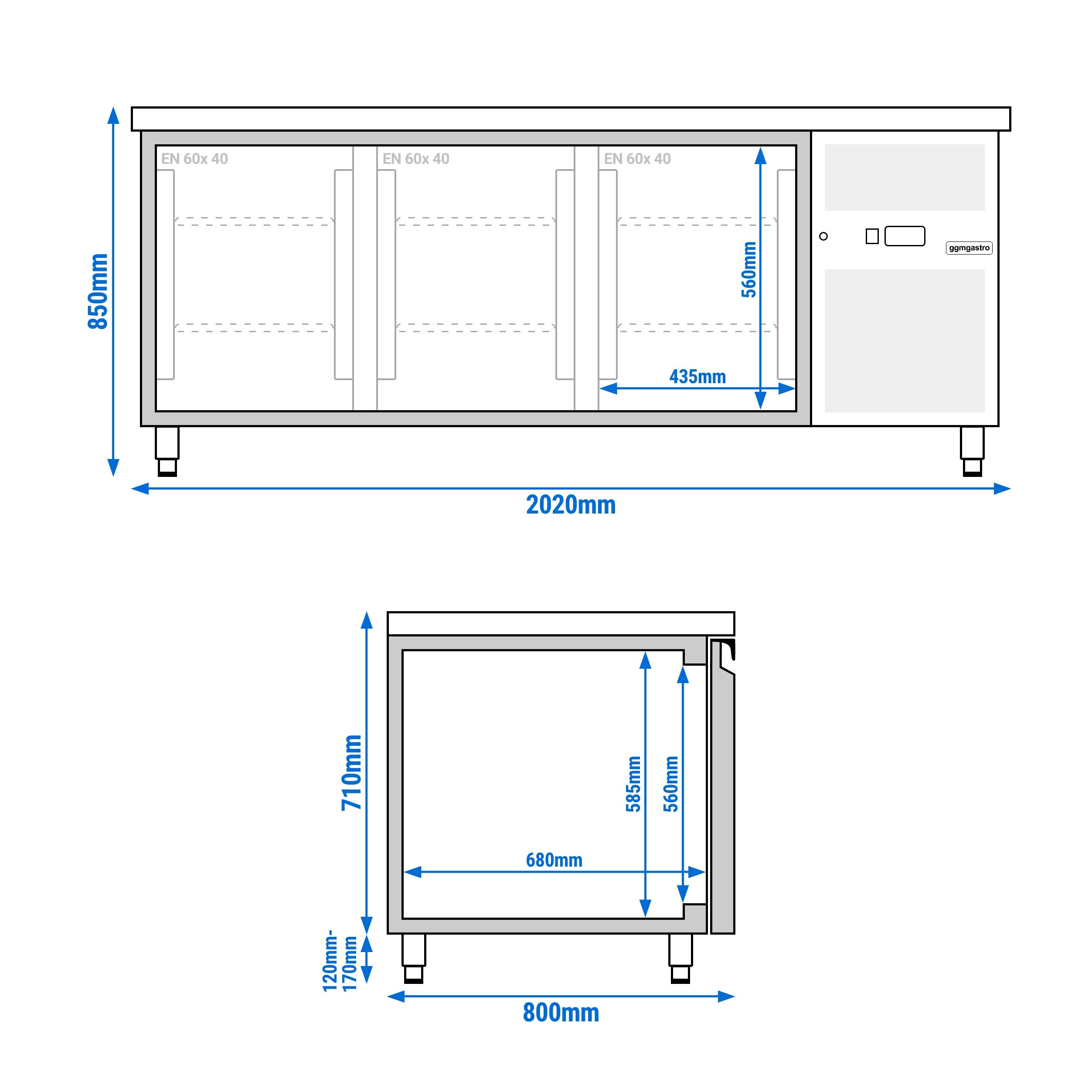 Table réfrigérée de boulangerie PREMIUM - 2000x800 mm - avec 3 portes