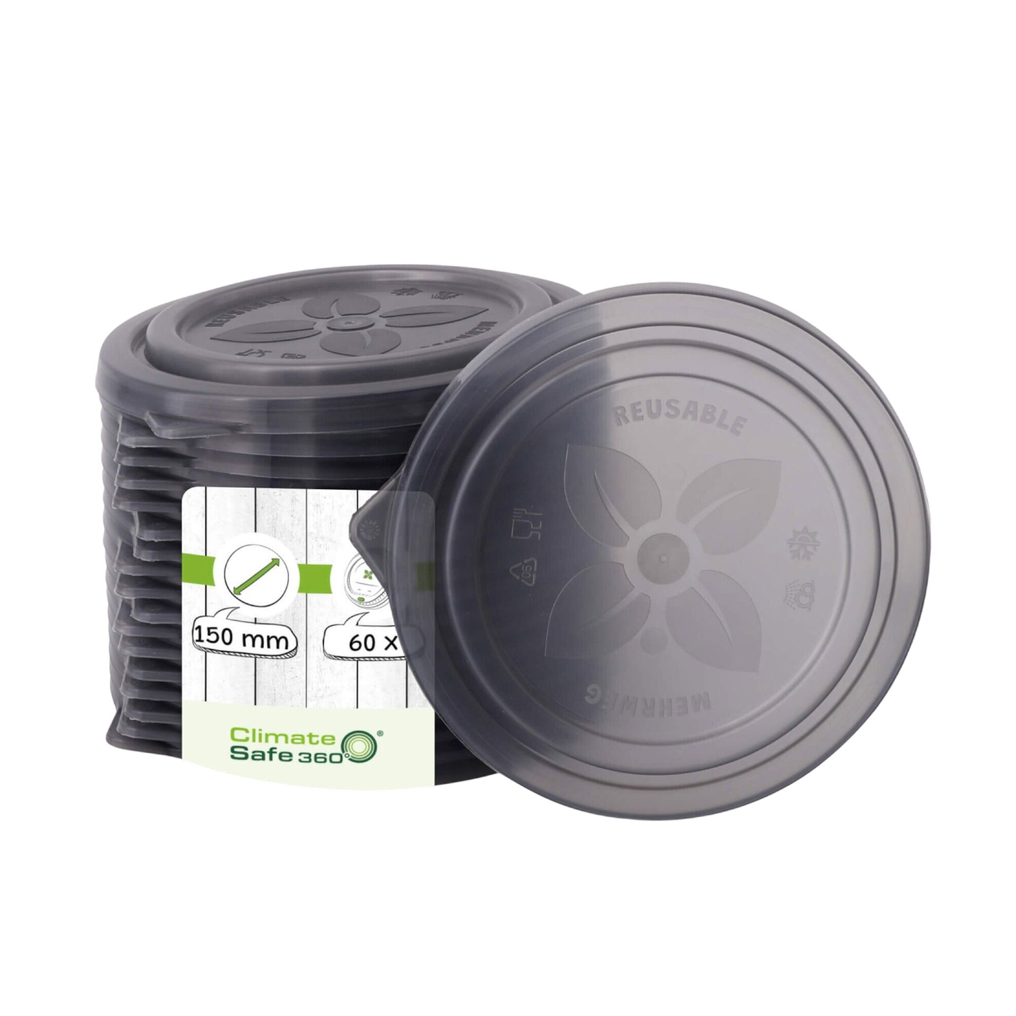 (60 pcs) Couvercle réutilisable - 167x156mm - Gris - compatible avec barquettes Ø150mm