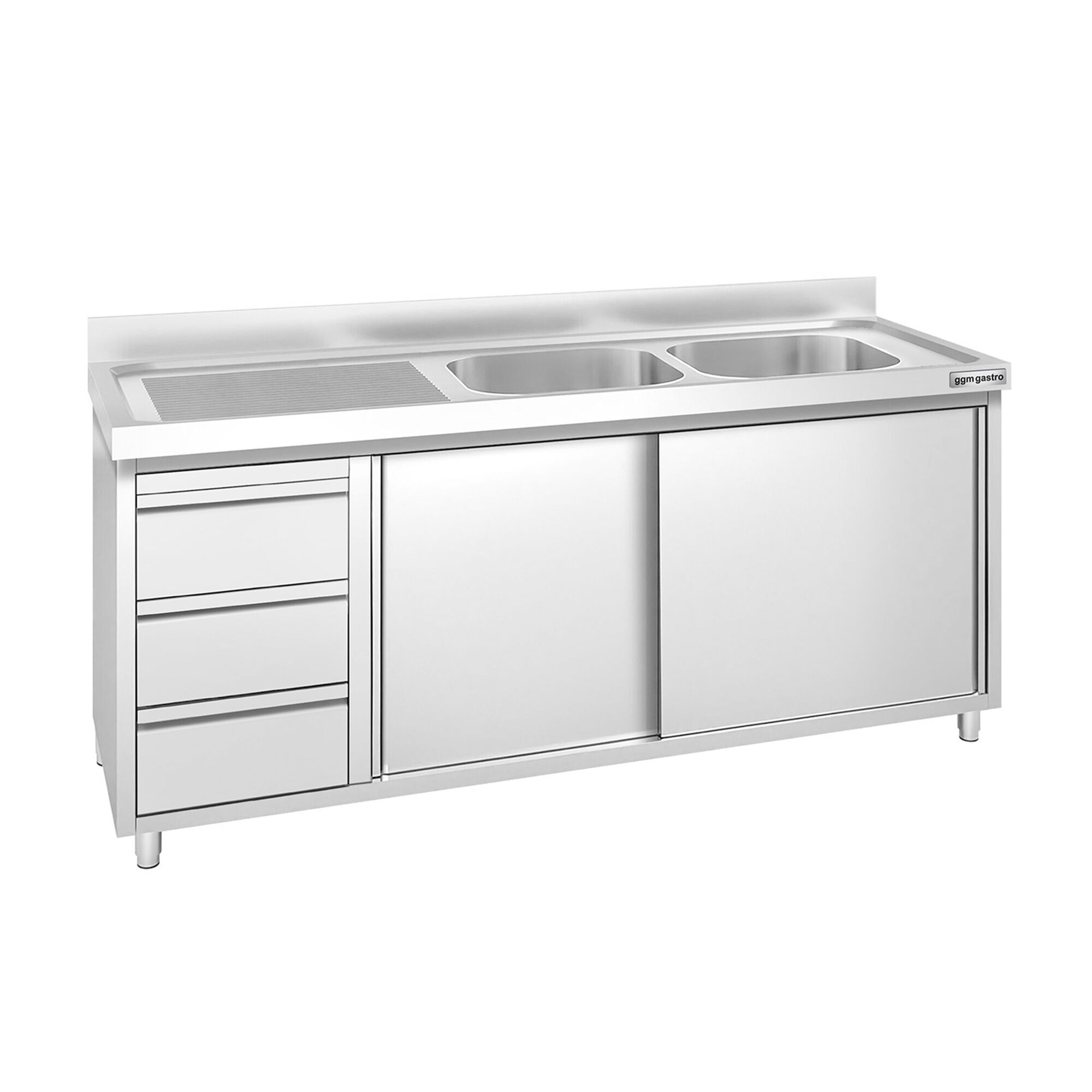 Meuble plonge PREMIUM - 1800x600mm - 2 bacs - 3 tiroirs
