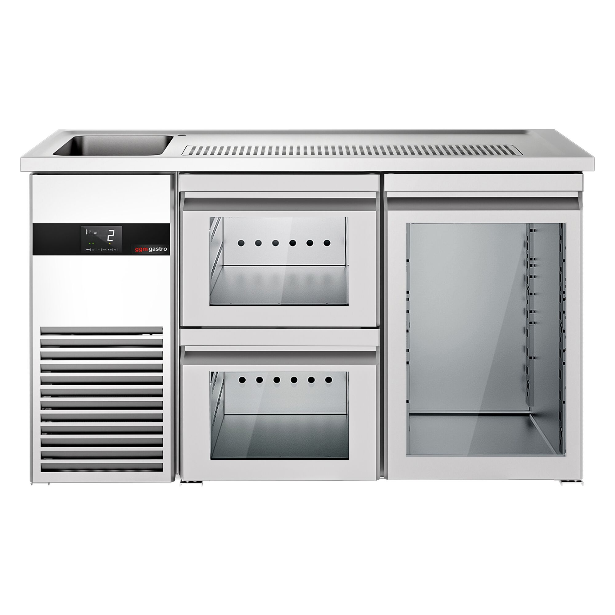 Comptoir de bar réfrigéré PREMIUM - 1550x700mm - 1 porte vitrée & 2 tiroirs en verre
