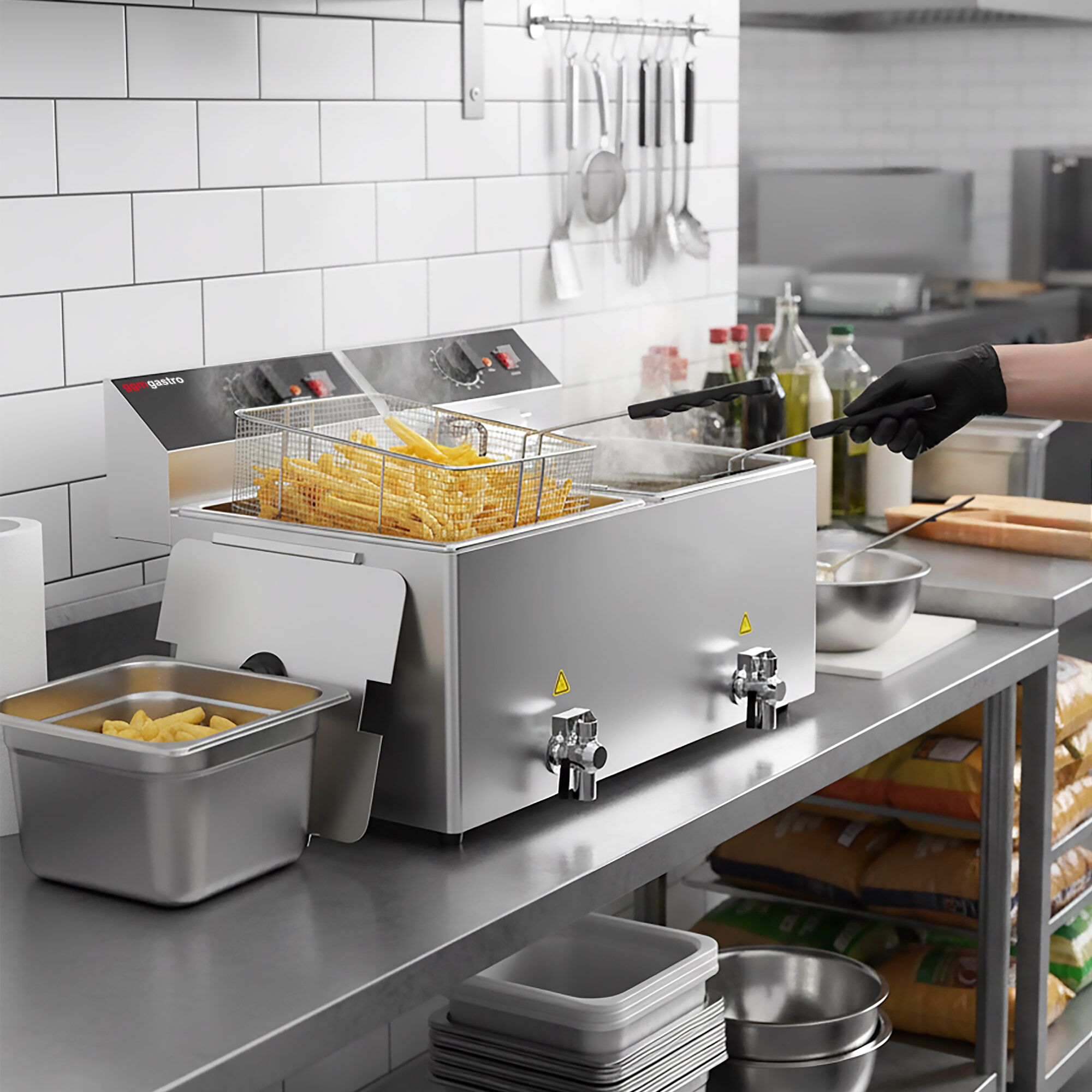 Friteuse électrique double – 12+12 litres – 6,5 kW – avec robinet de vidange