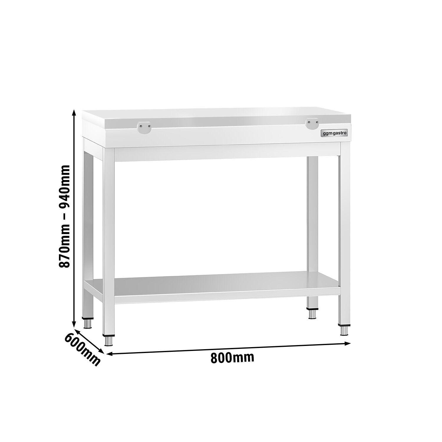 Stół roboczy centralny ze stali nierdzewnej PREMIUM - 800x600mm - z półką - z deską do krojenia Biały