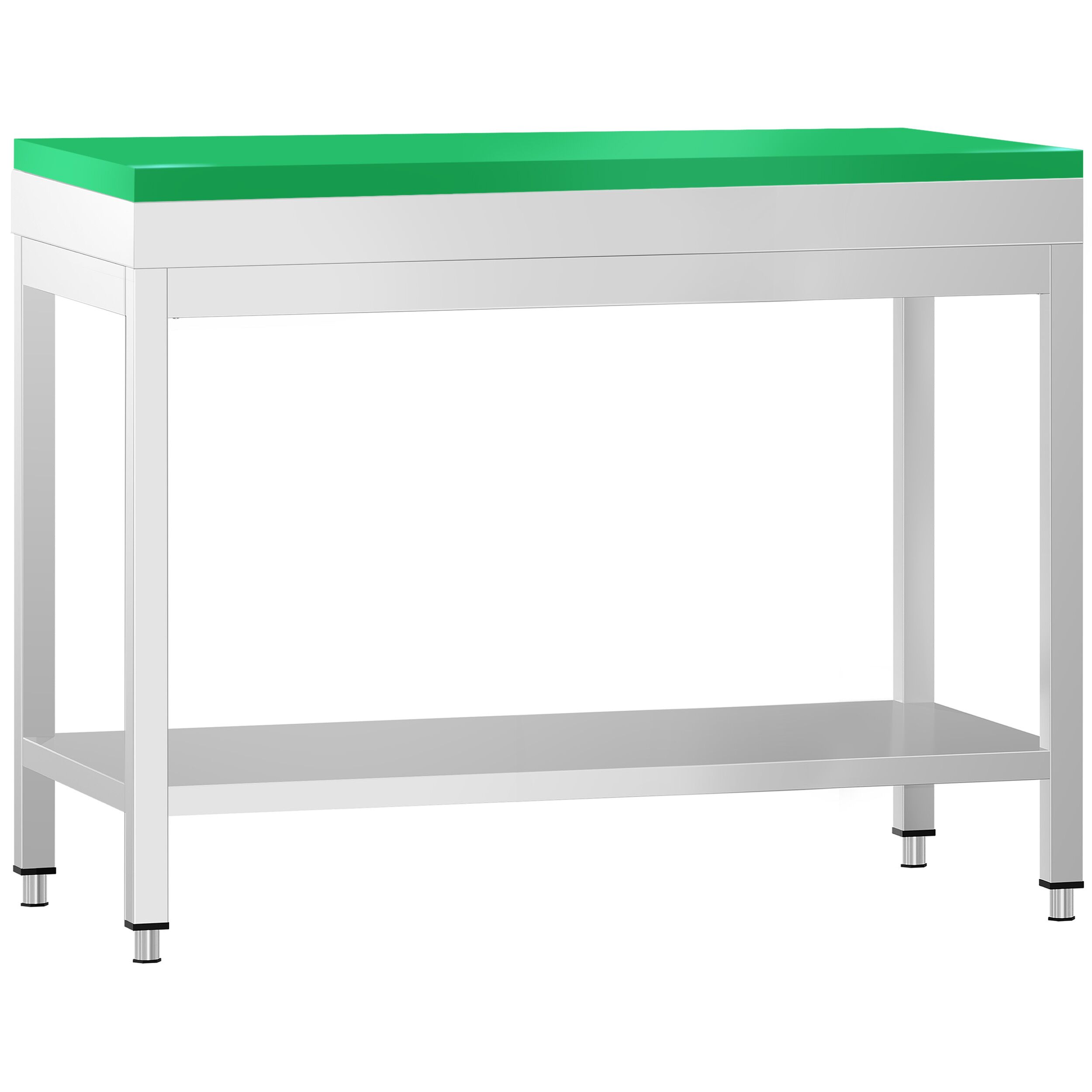 Stół roboczy centralny ze stali nierdzewnej PREMIUM - 800x600mm - z półką & wzmocniony - z deską do krojenia Zielony