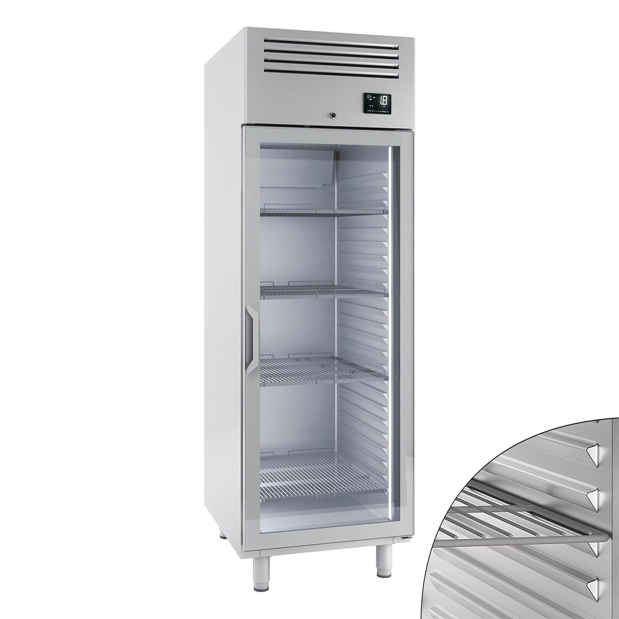 Armoire réfrigérée négative en acier inoxydable PREMIUM PLUS – GN 2/1 – 560 litres – avec 1 porte vitrée