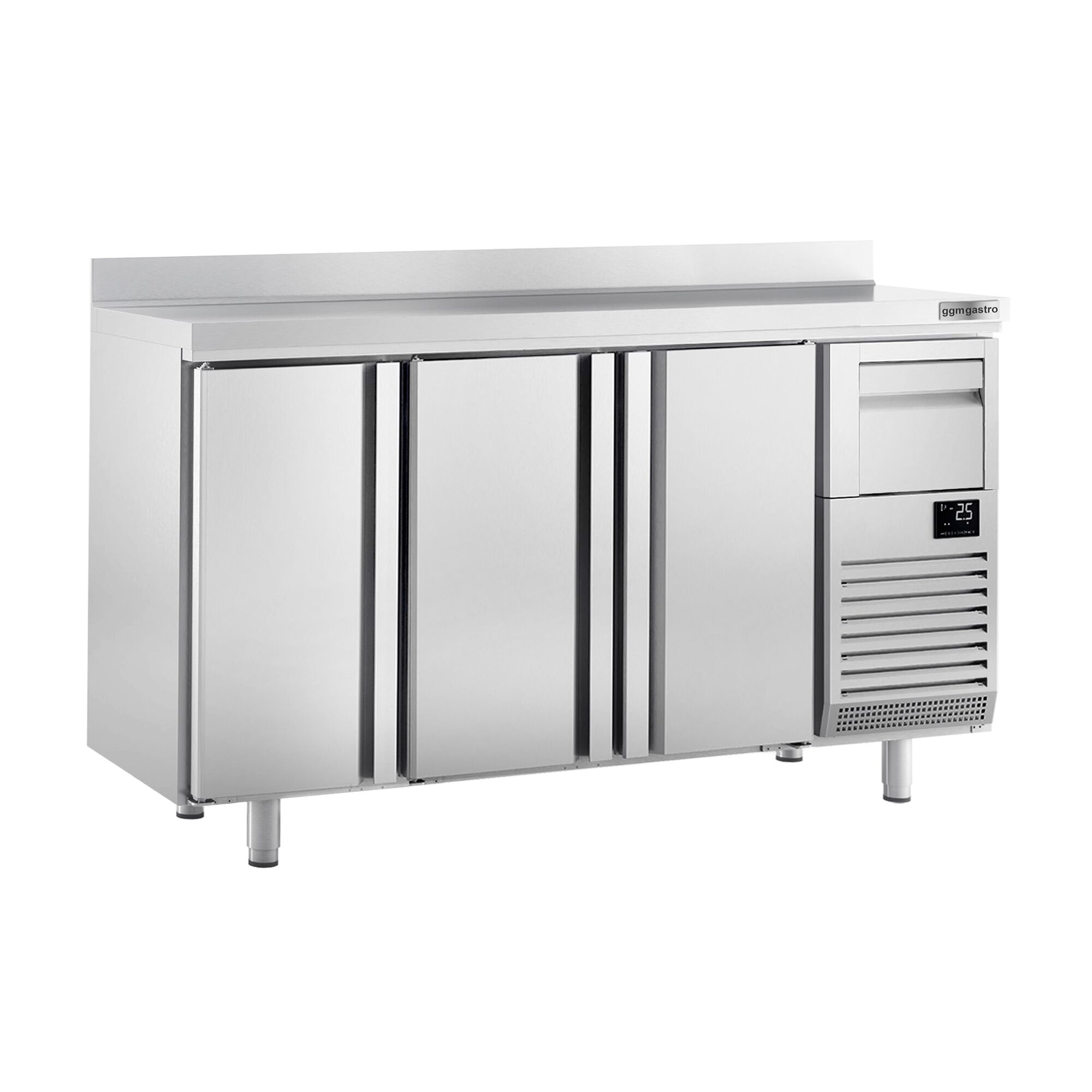 Commercial Back Bar Bottle Cooler PREMIUM PLUS - 1960x600x1150mm - with 3 Solid Doors, upstand & knock box for coffee - 520L