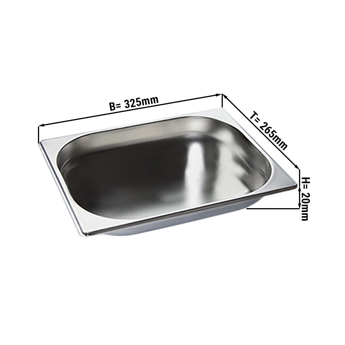 Bac GN 1/2 en inox - Hauteur : 20 mm