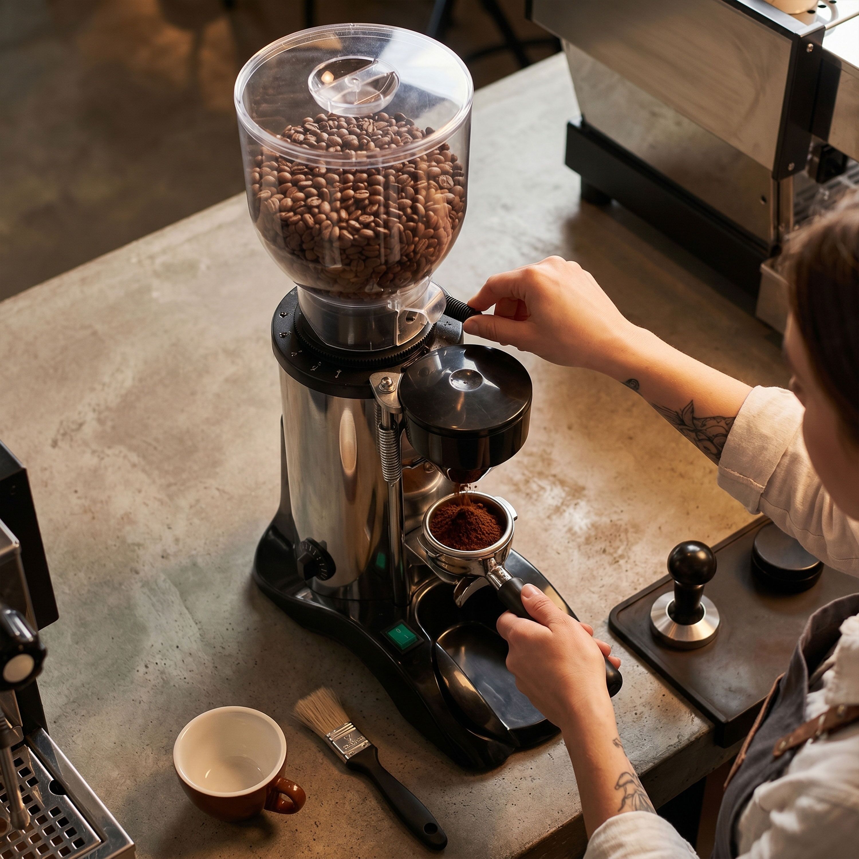 Espresso koffiemolen - 2kg bonenreservoir - geluidsarm - 63dB - On-demand (direct in zeefhouder) - RVS behuizing